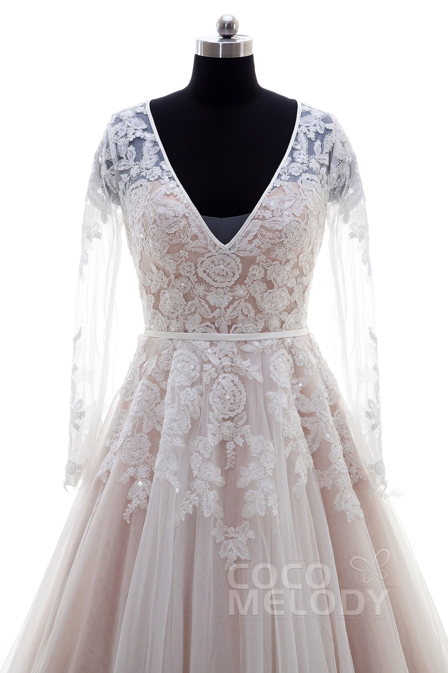 A-Line Court Train Lace and Tulle Wedding Dress LD4432
