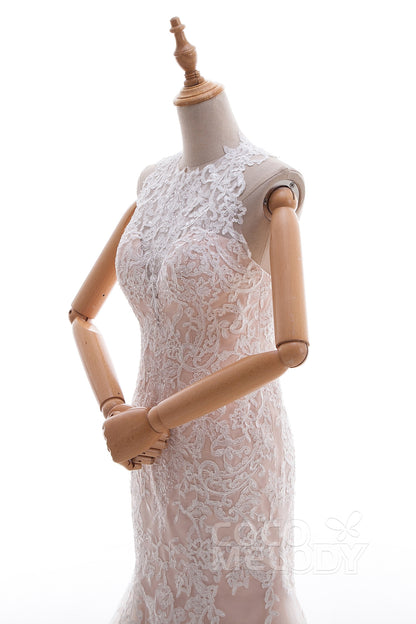 Trumpet-Mermaid Court Train Lace Tulle Wedding Dress LD4519