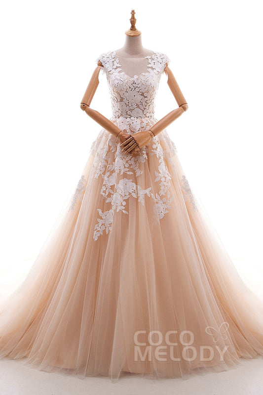 A-Line Cathedral Train Tulle and Lace Wedding Dress LD4534