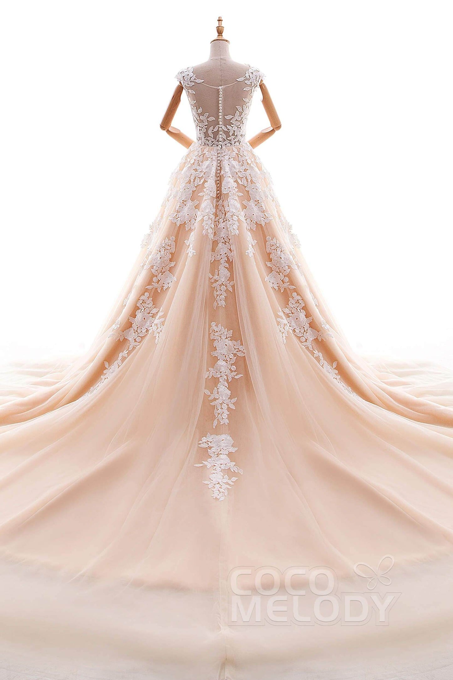 A-Line Cathedral Train Tulle and Lace Wedding Dress LD4534 - COCOMELODY