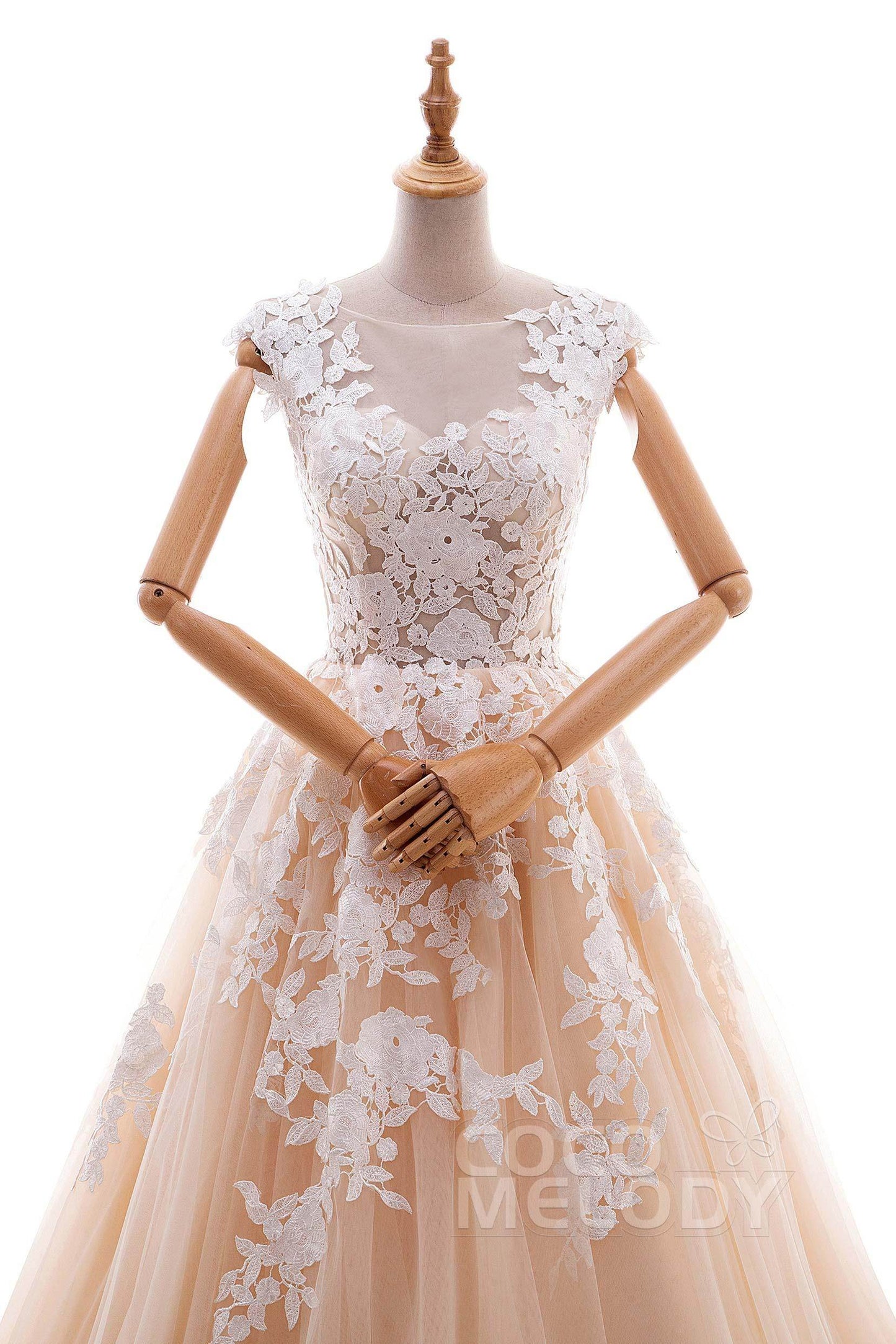 A-Line Cathedral Train Tulle and Lace Wedding Dress LD4534 - COCOMELODY