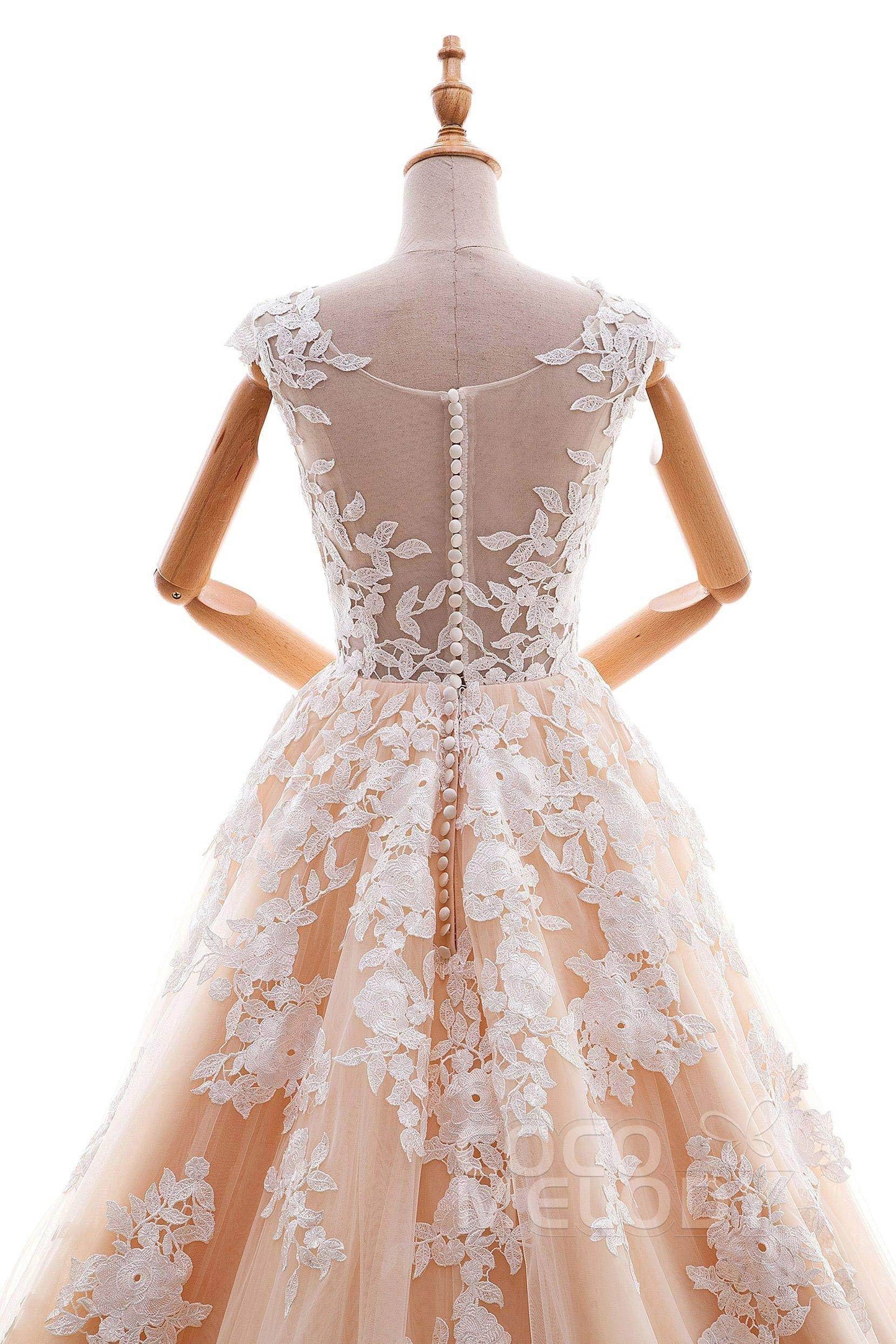 A-Line Cathedral Train Tulle and Lace Wedding Dress LD4534 - COCOMELODY