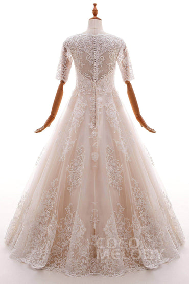 A-Line Floor Length Tulle and Lace Wedding Dress LD4604 - COCOMELODY