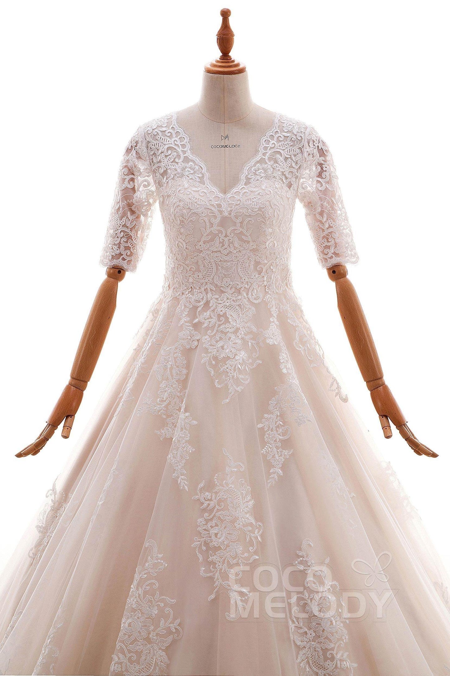 A-Line Floor Length Tulle and Lace Wedding Dress LD4604 - COCOMELODY