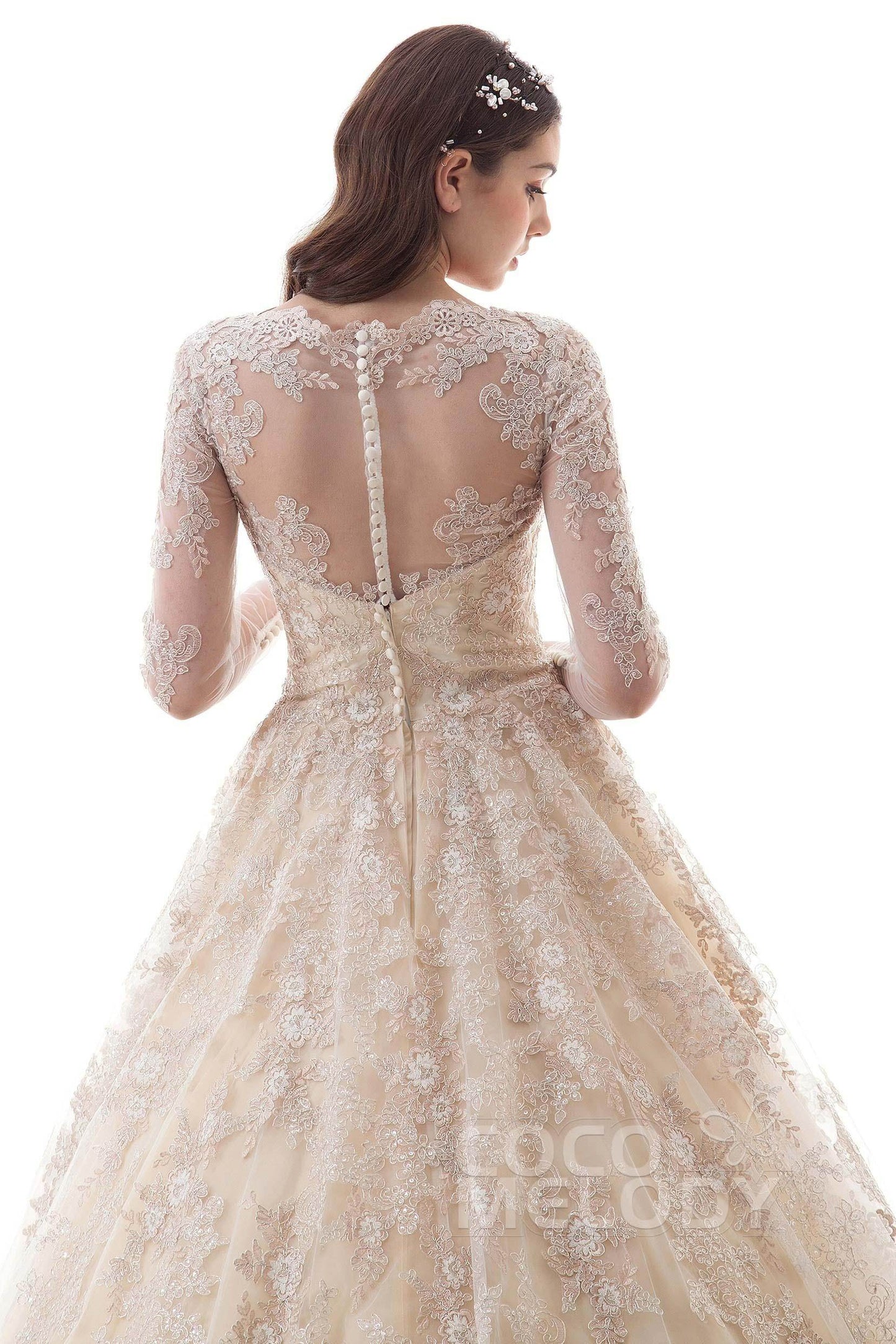 Princess Court Train Lace Tulle Gothic Wedding Dress LD4622 - COCOMELODY