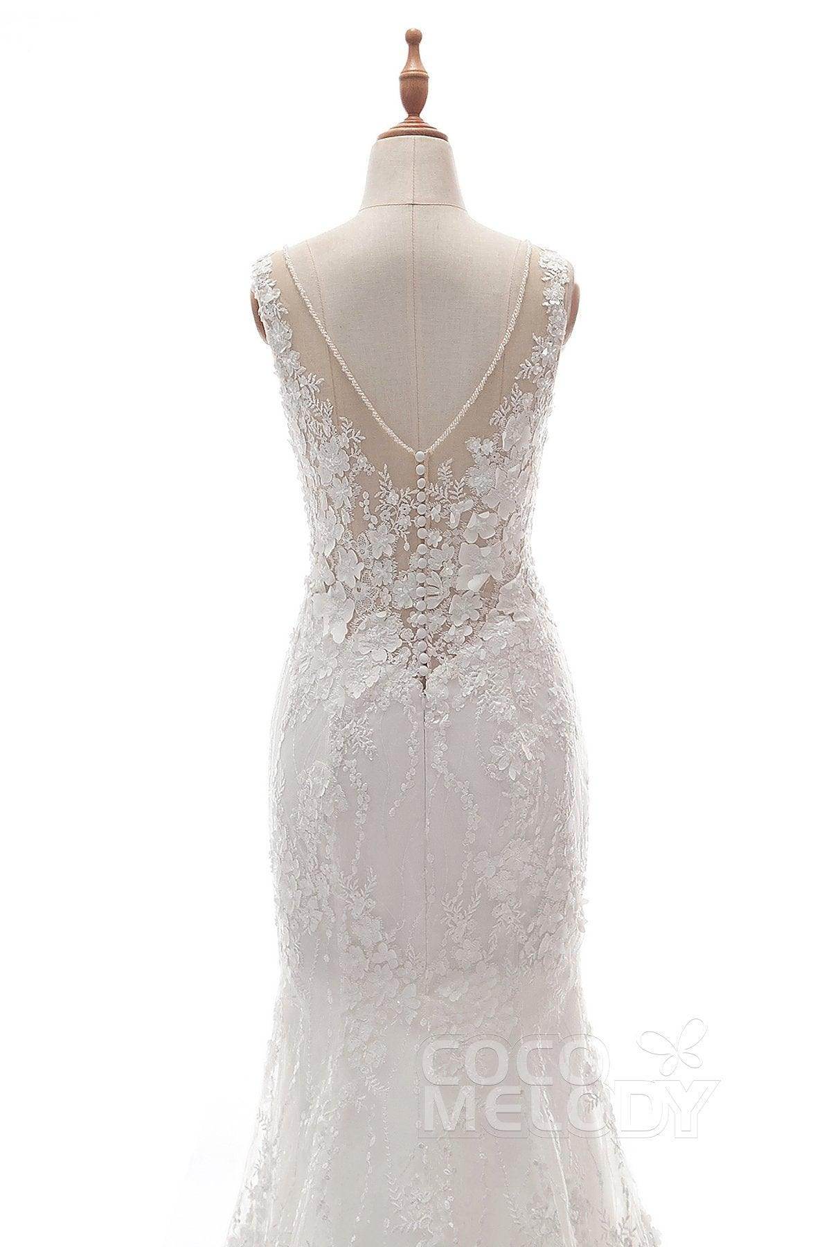 Trumpet-Mermaid Court Train Tulle Lace Wedding Dress LD5058 - COCOMELODY