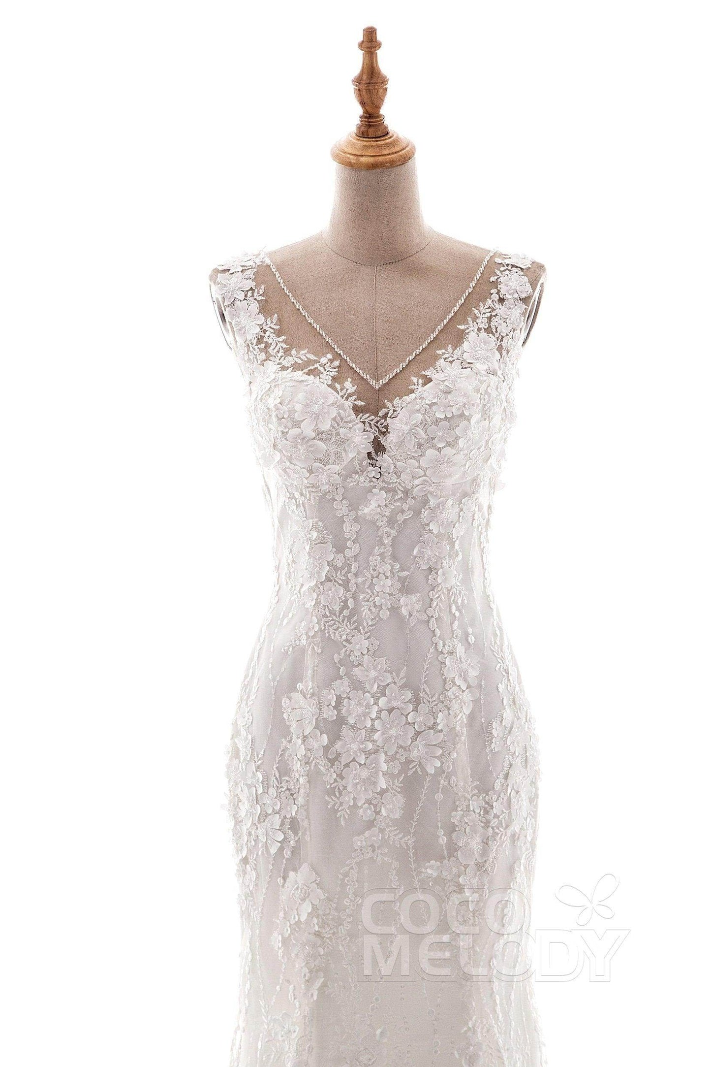 Trumpet-Mermaid Court Train Tulle Lace Wedding Dress LD5058 - COCOMELODY