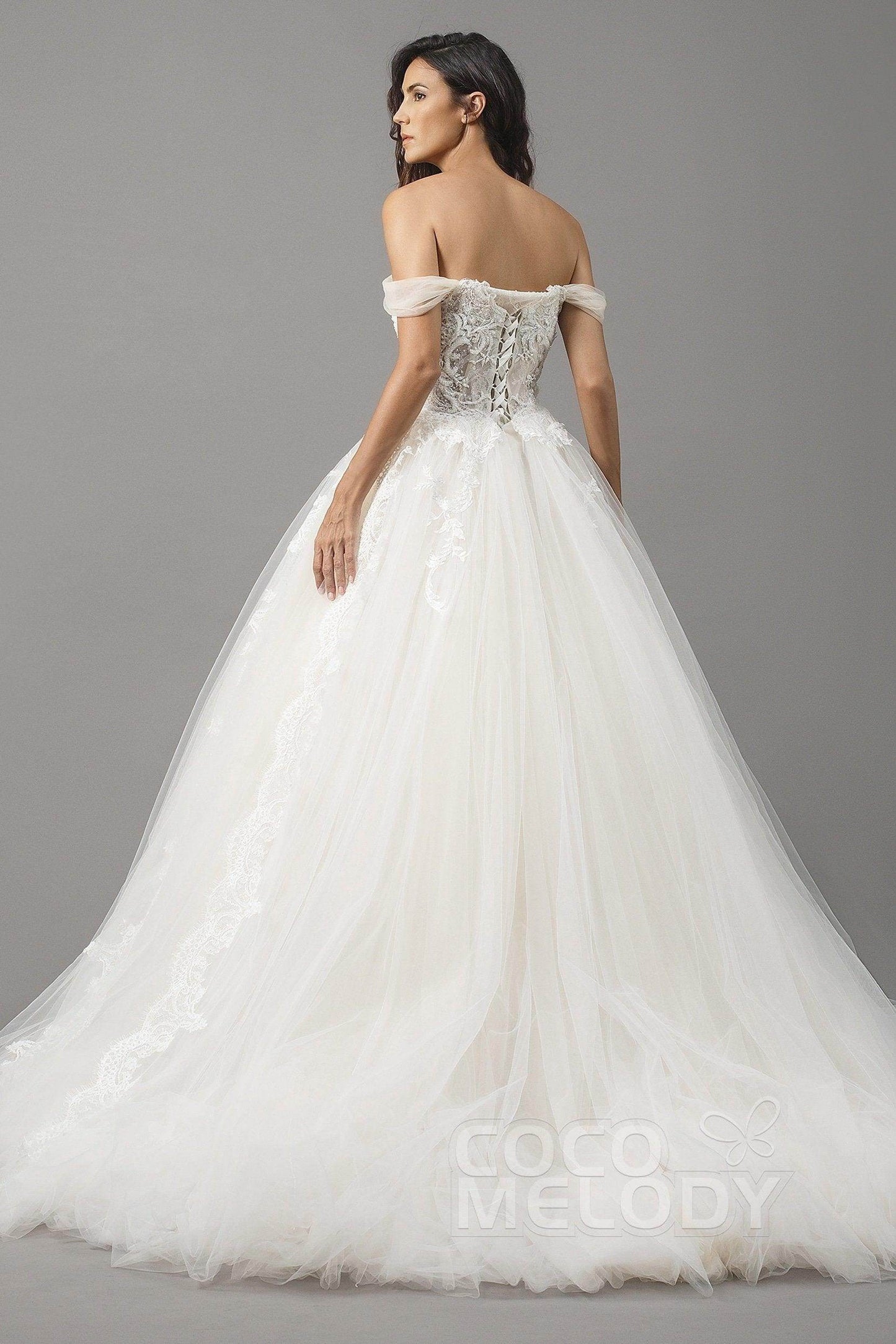 Princess Court Train Satin and Tulle Wedding Dress LD5066 - COCOMELODY