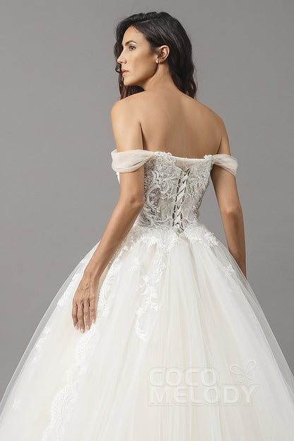 Princess Court Train Satin and Tulle Wedding Dress LD5066