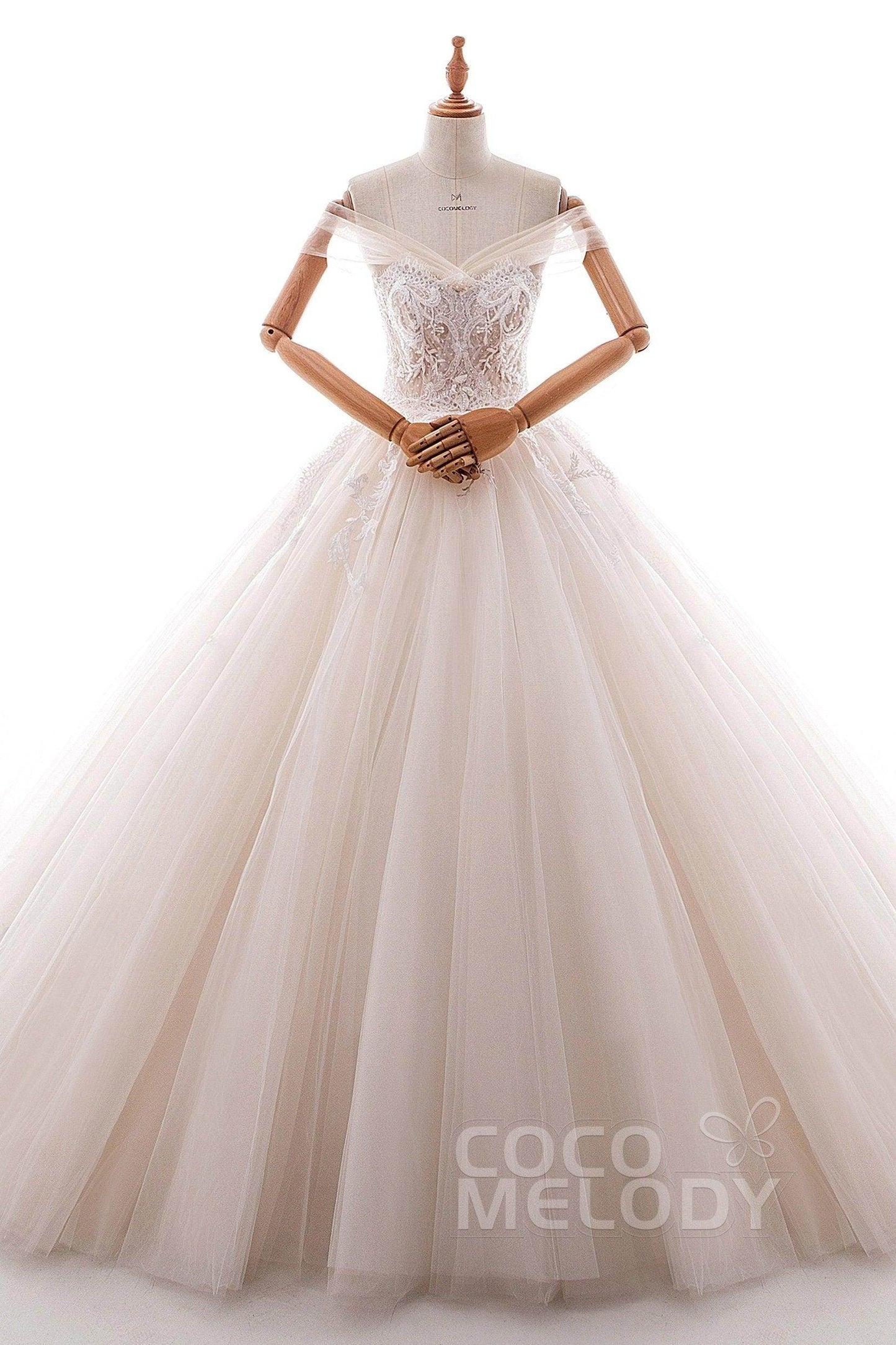Princess Court Train Satin and Tulle Wedding Dress LD5066 - COCOMELODY
