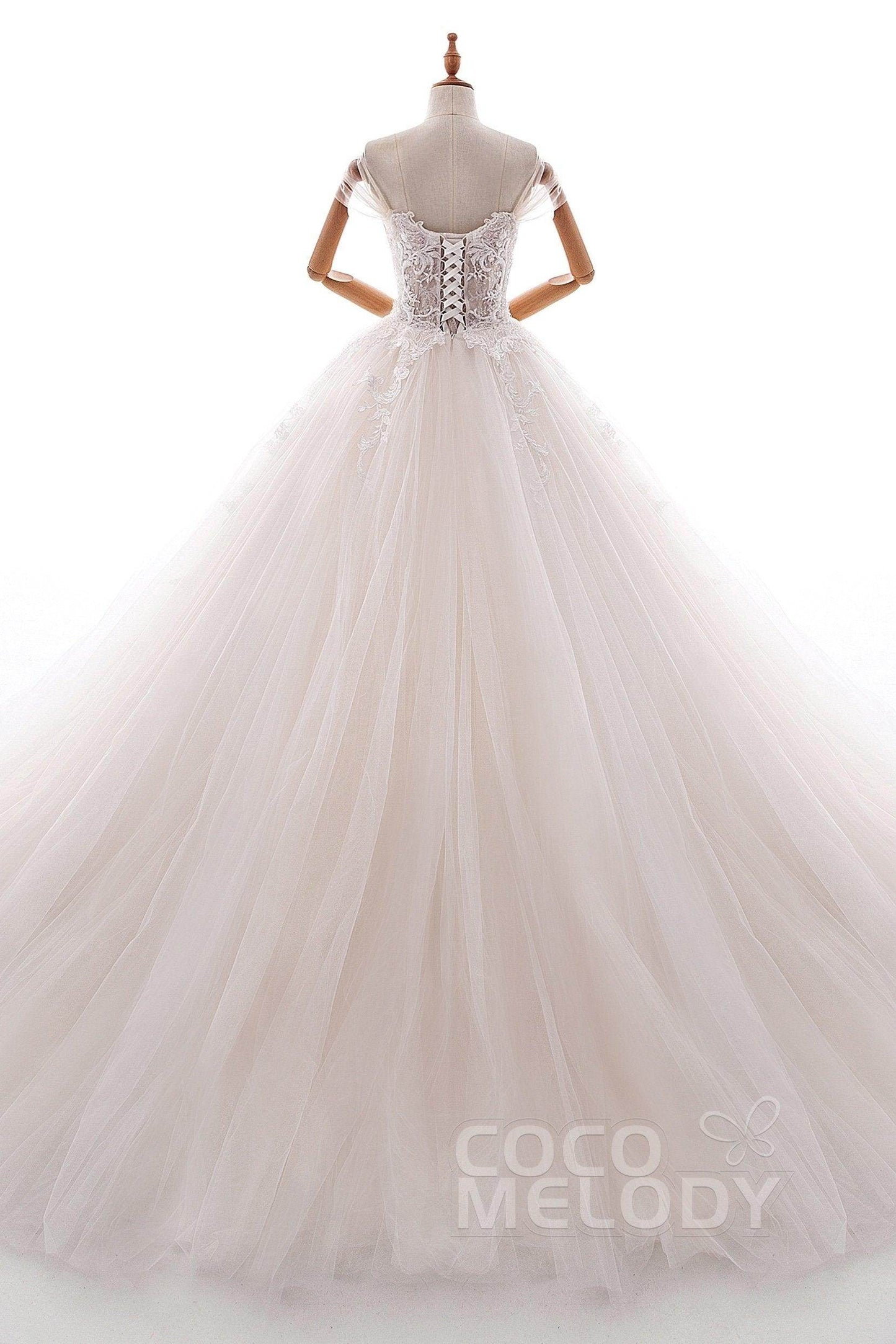 Princess Court Train Satin and Tulle Wedding Dress LD5066 - COCOMELODY