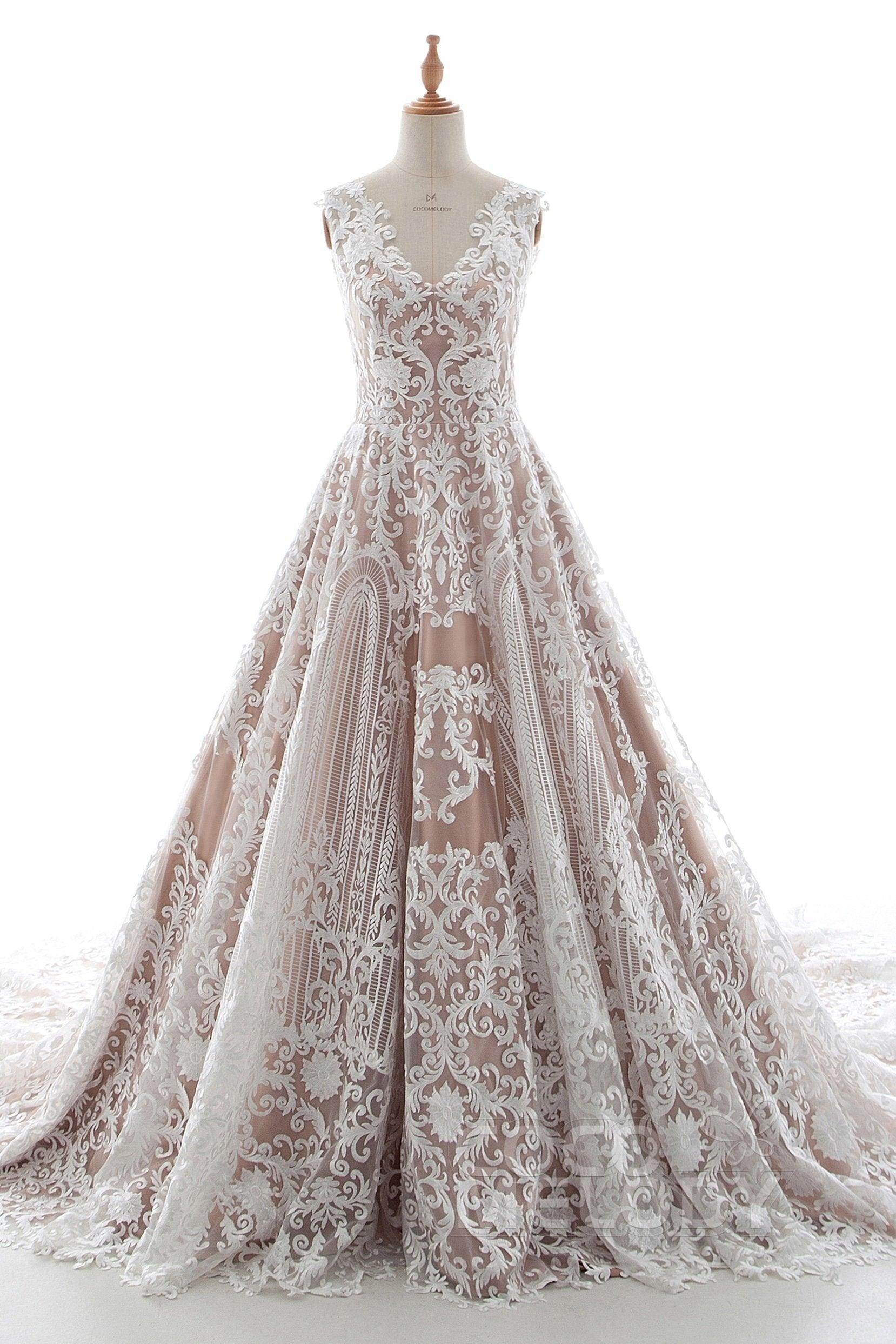A-Line Chapel Train Tulle Lace Gothic Wedding Dress COCOMELODY LD5190, 60 Days / Ivory / US22-UK24-EUR52 A-Line Chapel Train Tulle Lace Gothic Wedding Dress COCOMELODY LD5190, 60 Days / Ivory / US22-UK24-EUR52