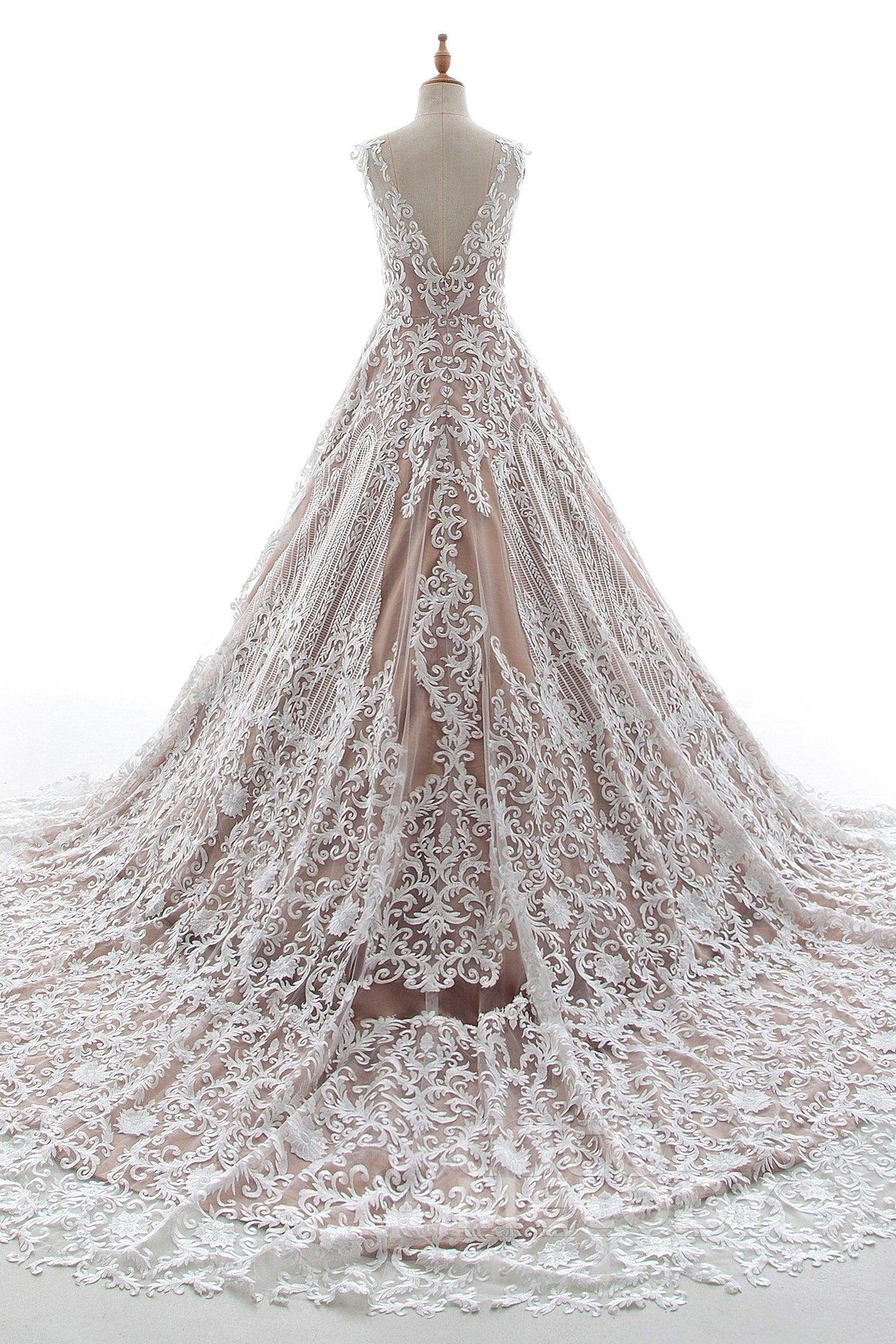 A-Line Chapel Train Tulle Lace Gothic Wedding Dress LD5190 - COCOMELODY