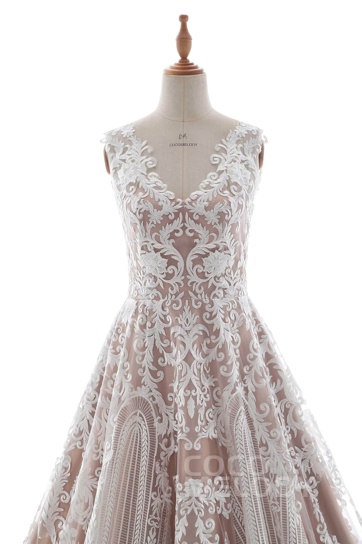 A-Line Chapel Train Tulle Lace Gothic Wedding Dress LD5190 - COCOMELODY