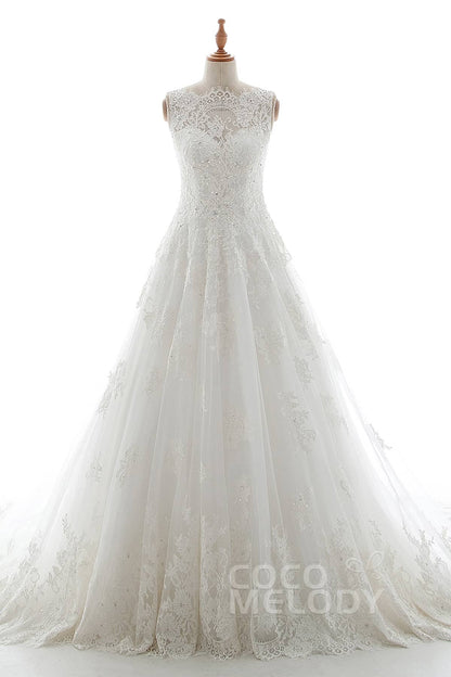 A-Line Court Train Tulle Lace Organza Wedding Dress LD5191