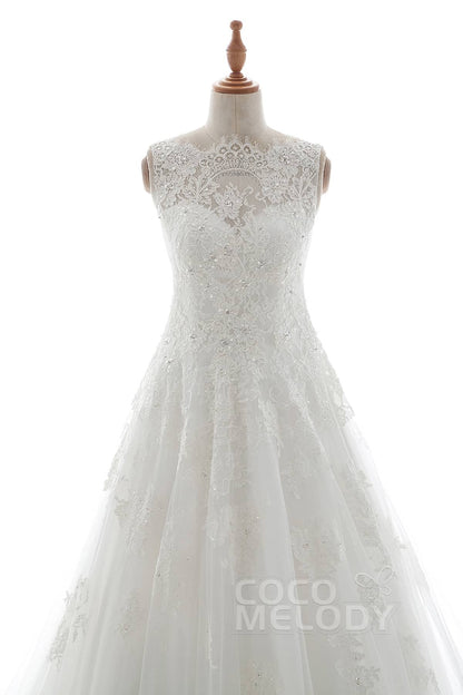A-Line Court Train Tulle Lace Organza Wedding Dress LD5191