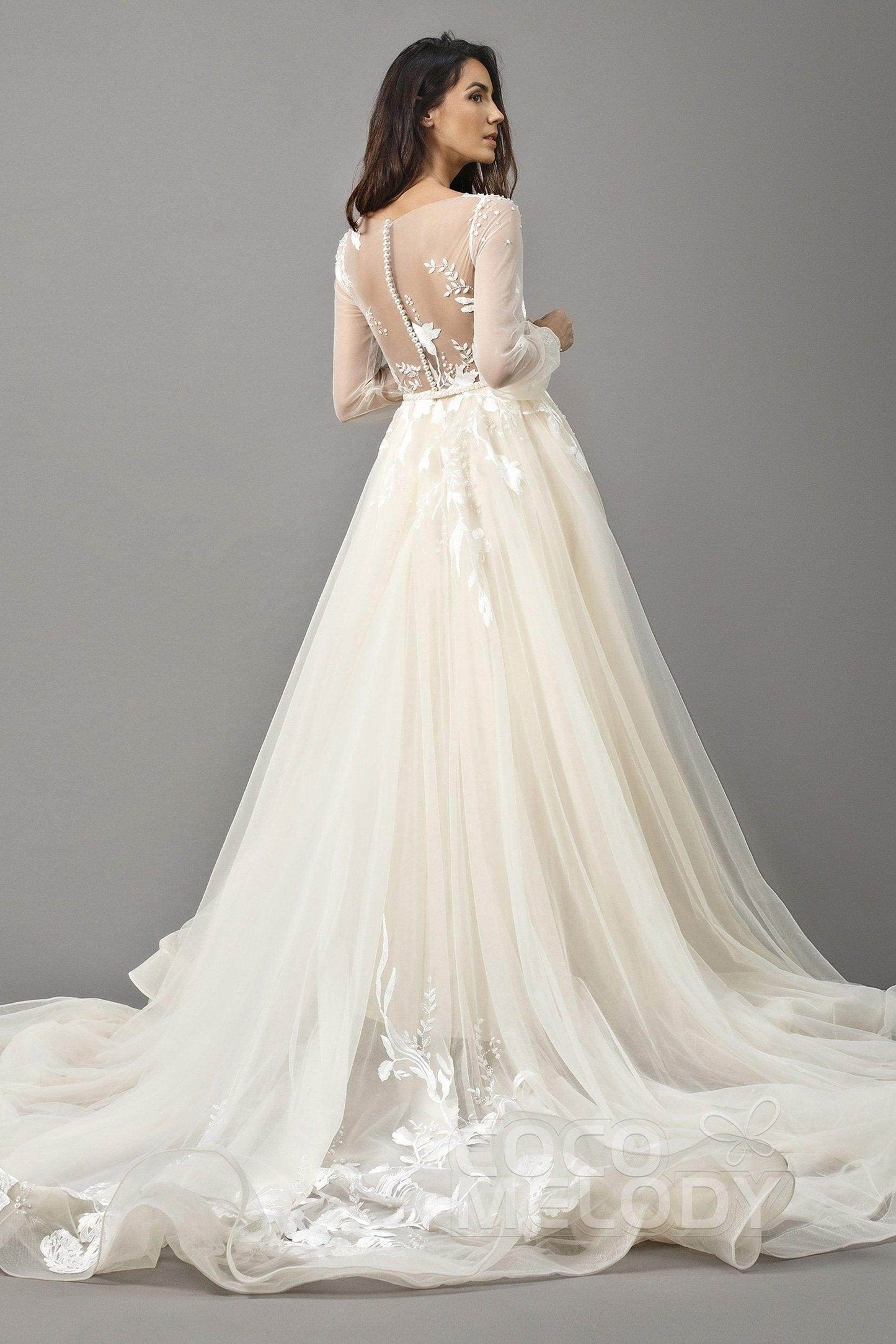 A-Line Chapel Train Tulle Wedding Dress LD5199 - COCOMELODY