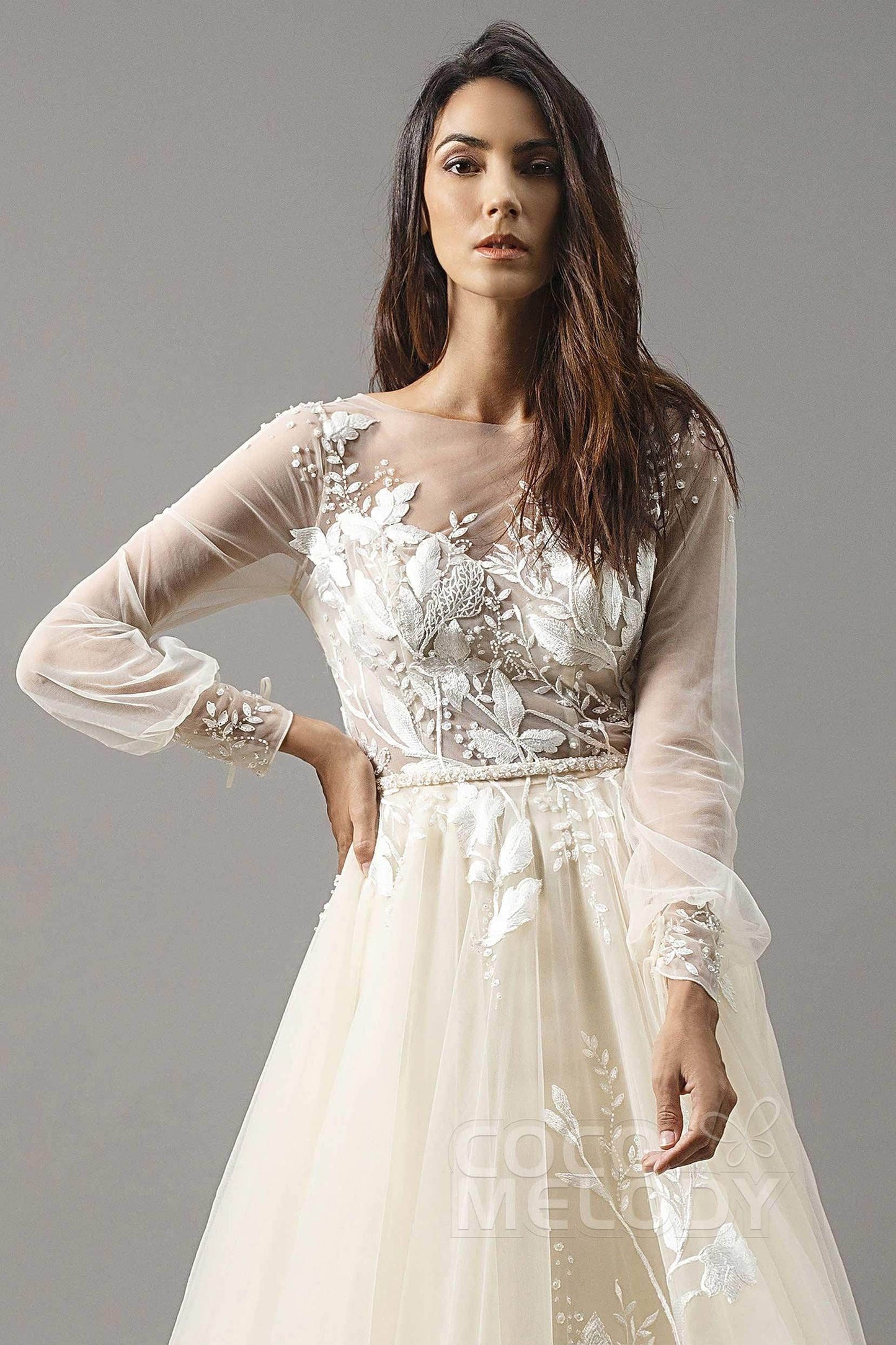 A-Line Chapel Train Tulle Wedding Dress LD5199 - COCOMELODY