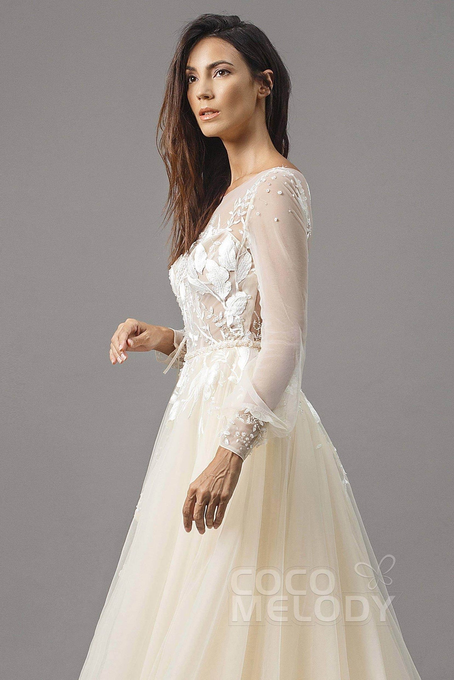A-Line Chapel Train Tulle Wedding Dress LD5199 - COCOMELODY
