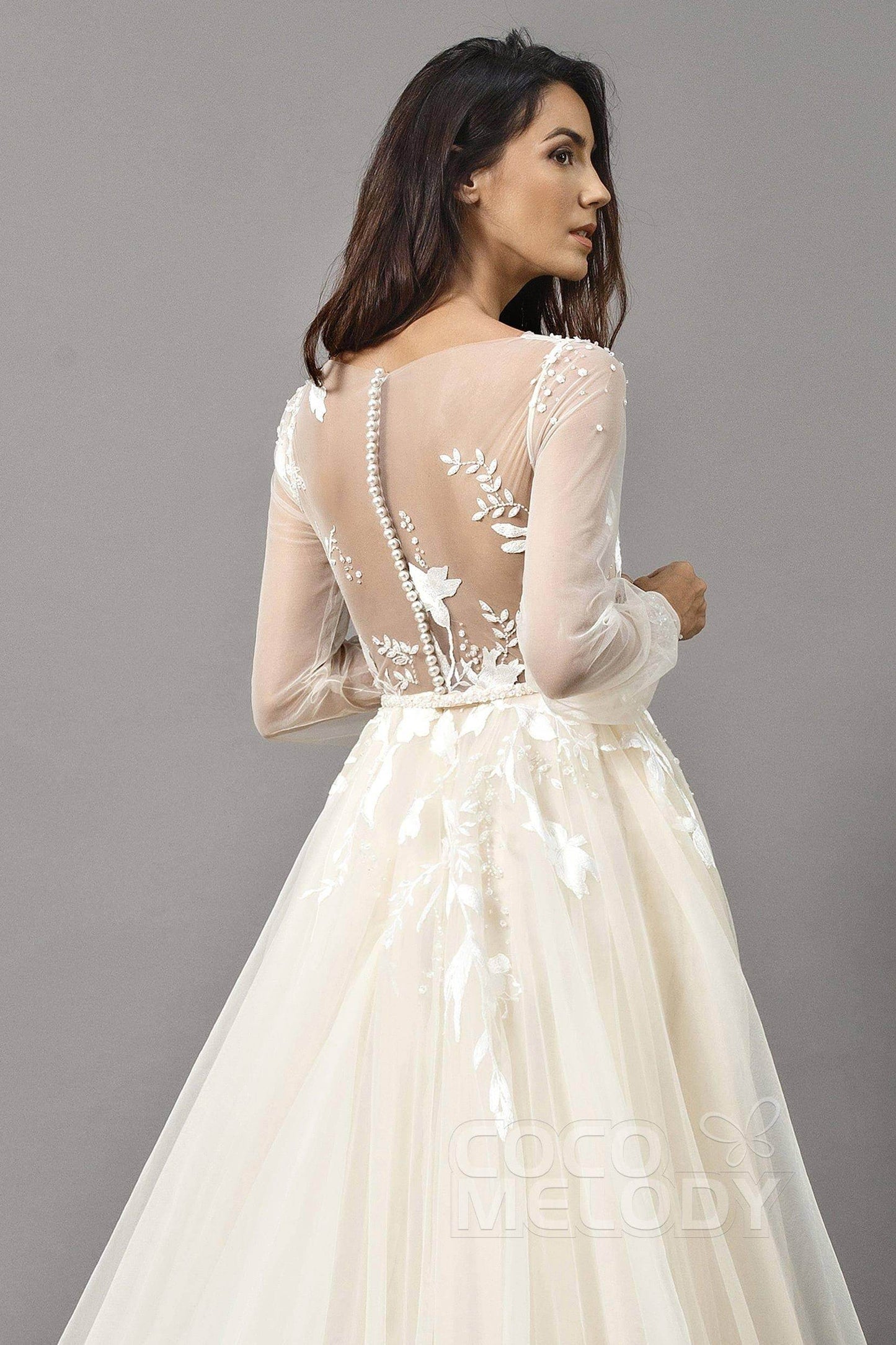 A-Line Chapel Train Tulle Wedding Dress LD5199 - COCOMELODY