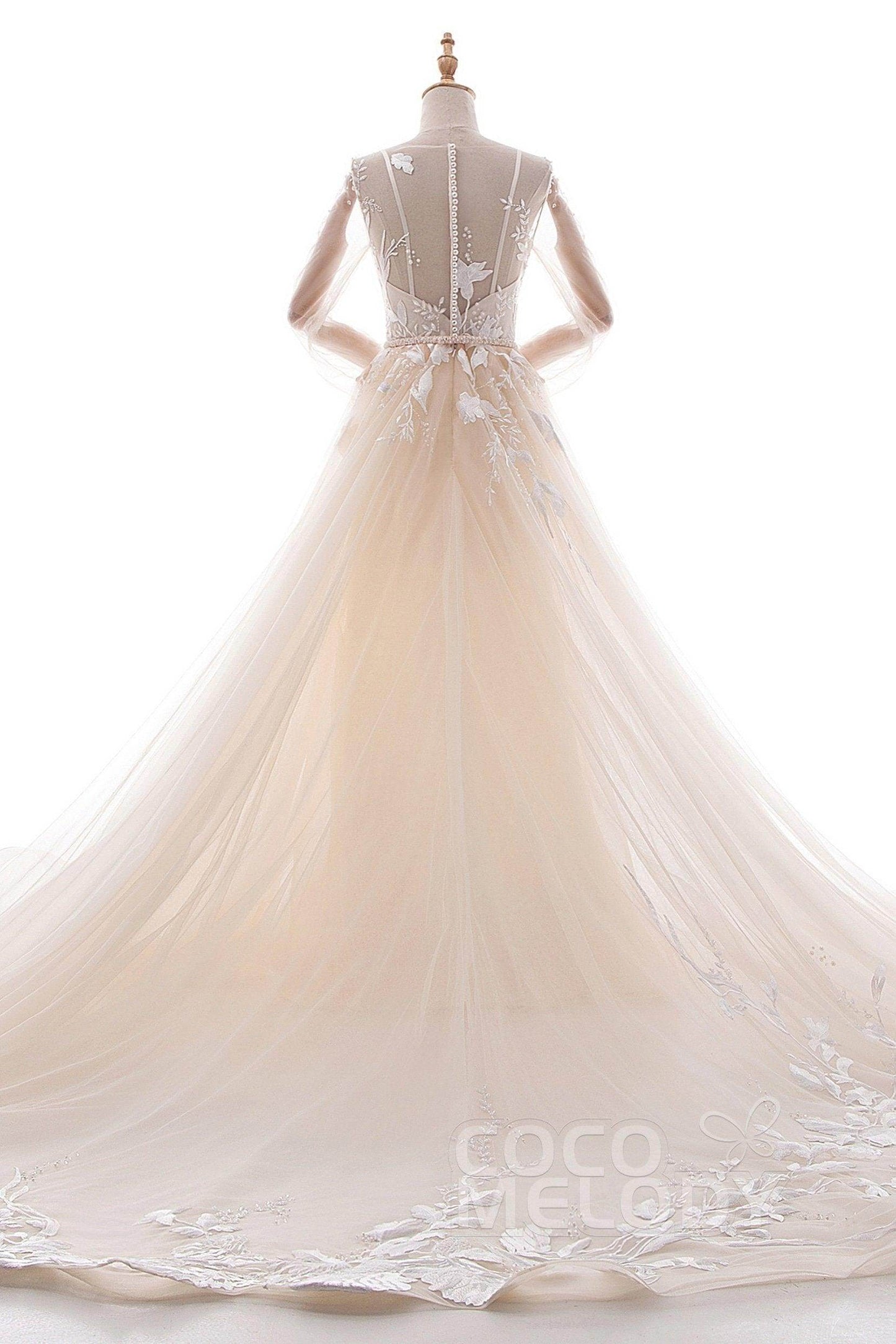 A-Line Chapel Train Tulle Wedding Dress LD5199 - COCOMELODY