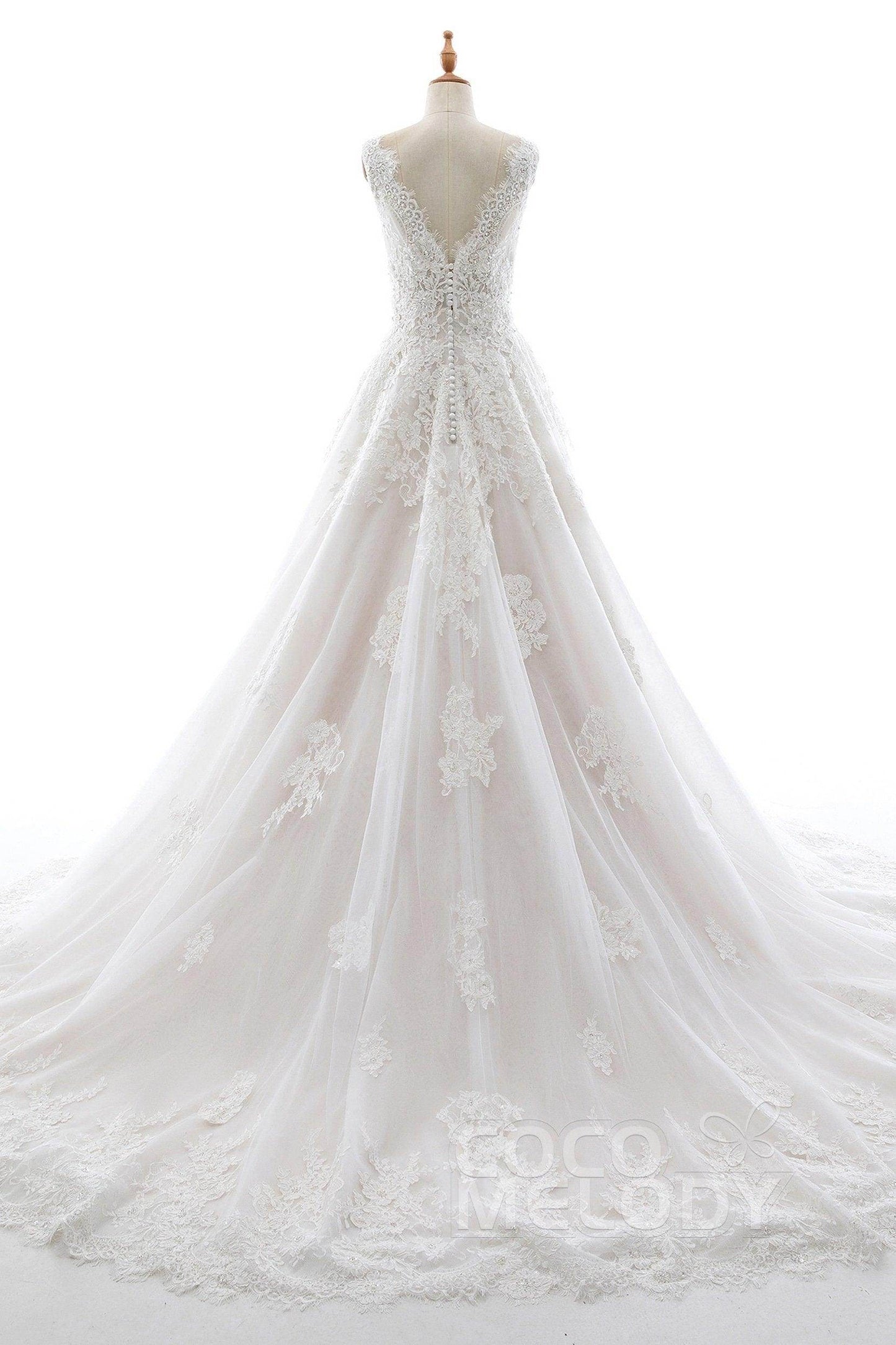 A-Line Court Train Tulle and Organza Wedding Dress LD5698 - COCOMELODY