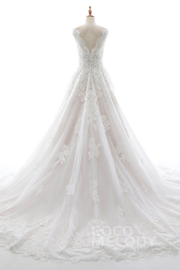 A-Line Court Train Tulle and Organza Wedding Dress LD5698 - COCOMELODY