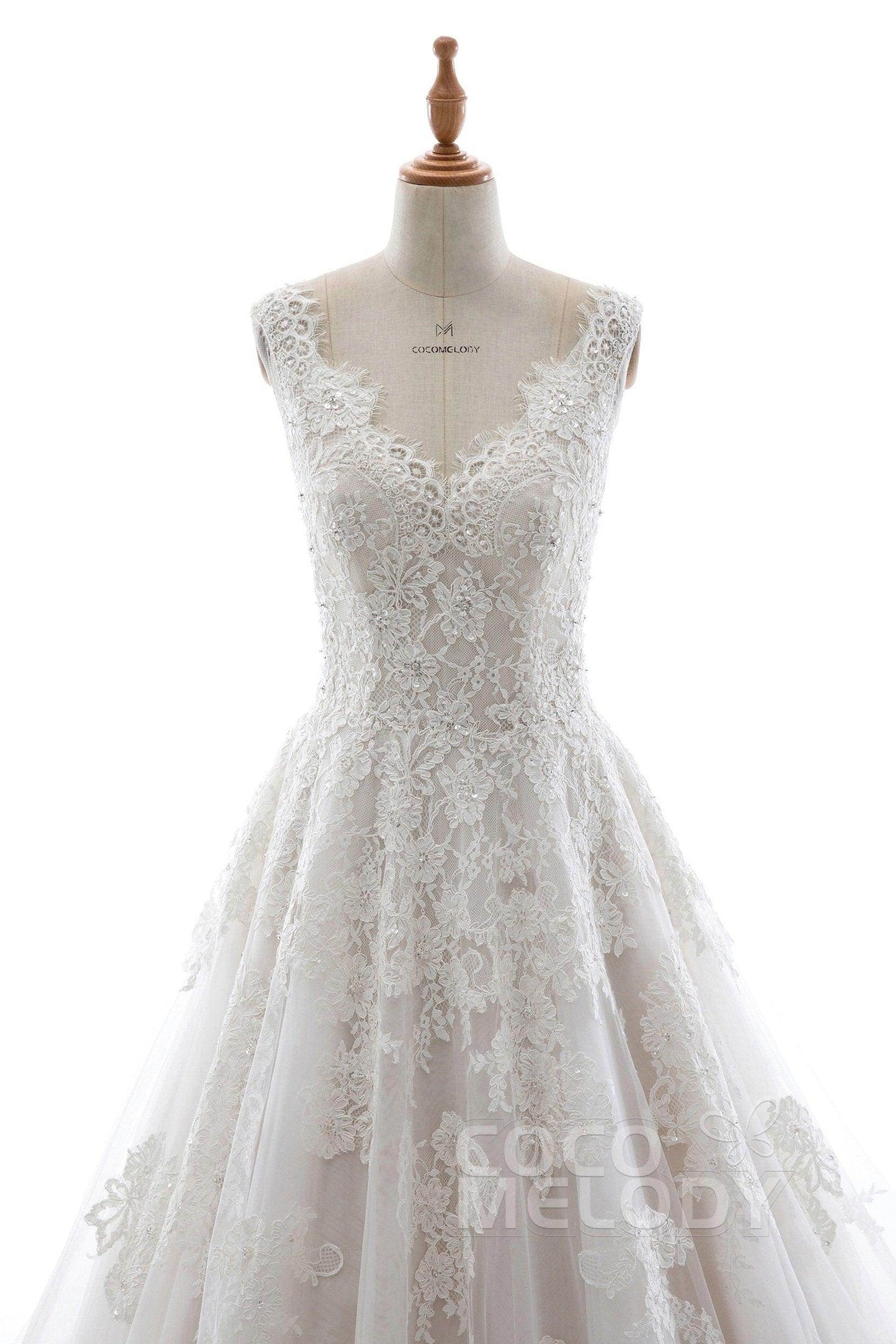 A-Line Court Train Tulle and Organza Wedding Dress LD5698 - COCOMELODY