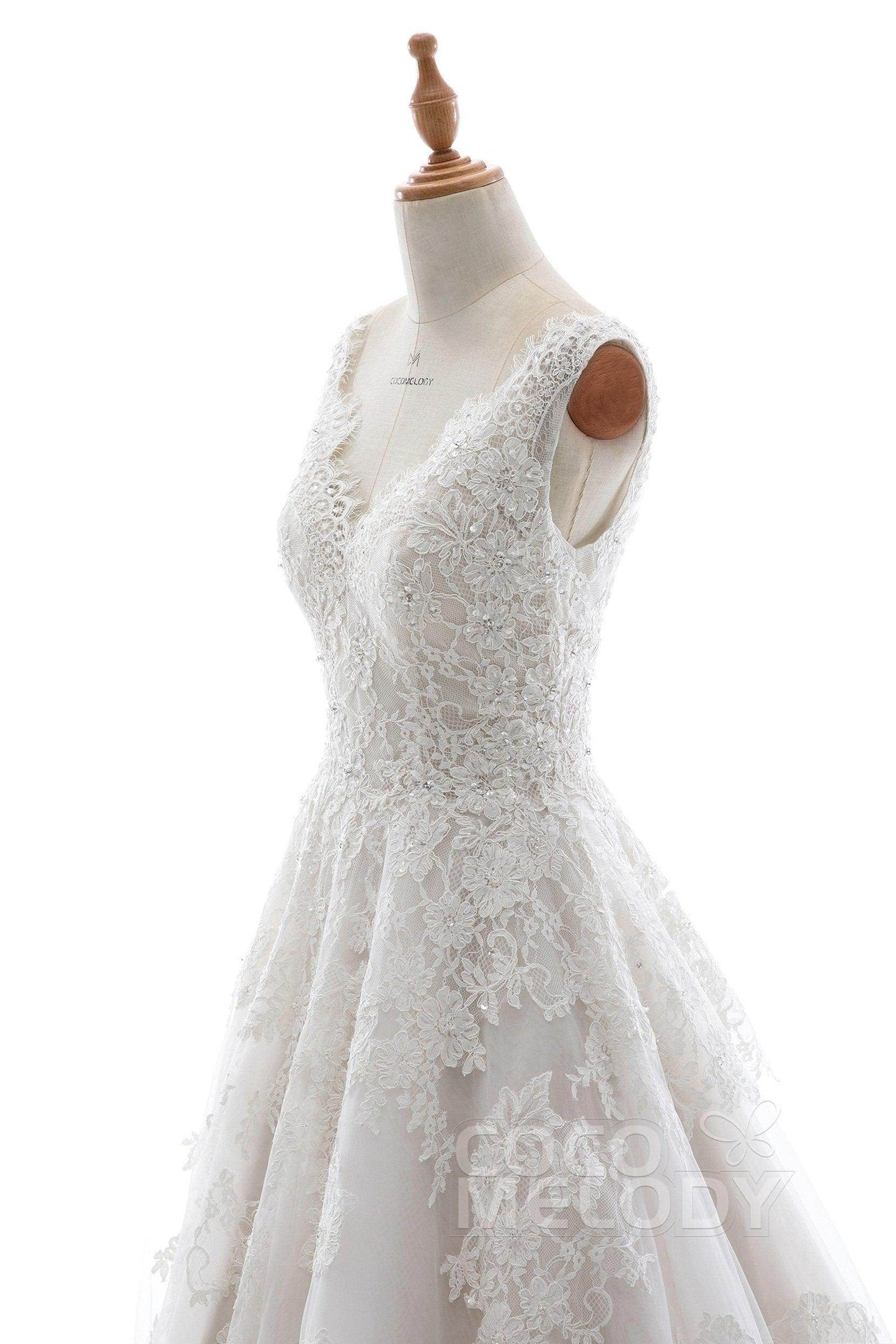 A-Line Court Train Tulle and Organza Wedding Dress LD5698 - COCOMELODY