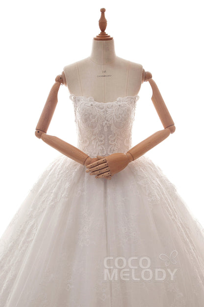 Ball Gown Cathedral Train Tulle Lace Wedding Dress LD5787