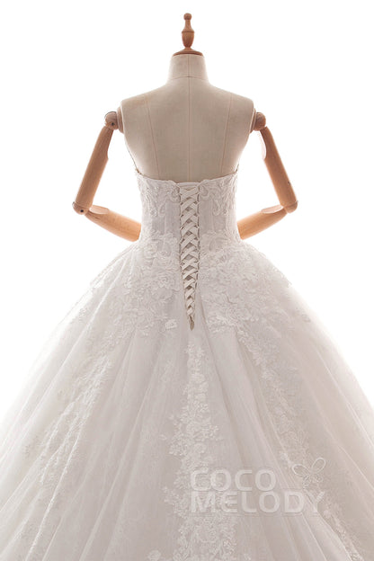 Ball Gown Cathedral Train Tulle Lace Wedding Dress LD5787