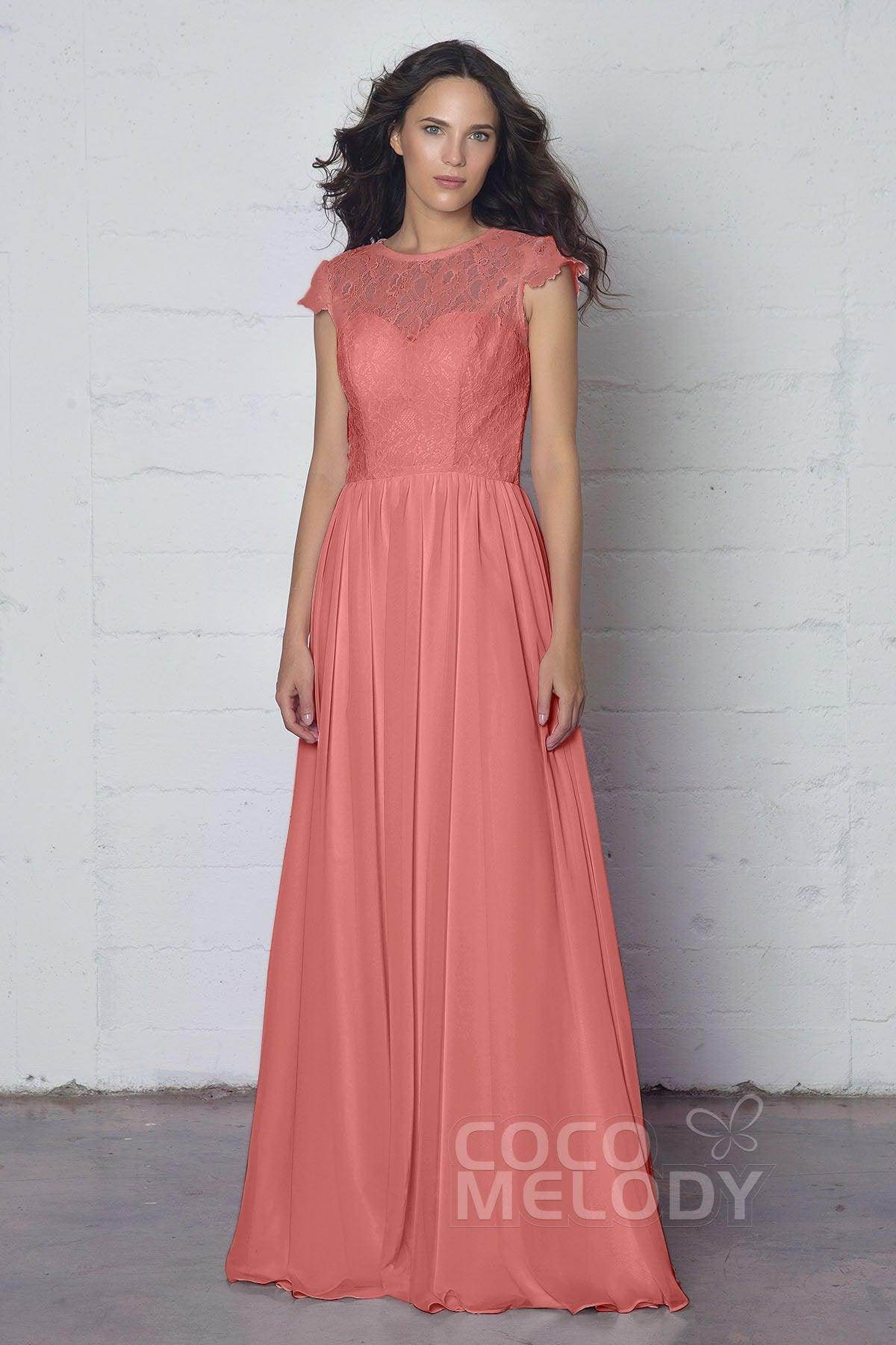 Sheath-Column Floor Length Lace and Chiffon Dress LOZF1503E - COCOMELODY