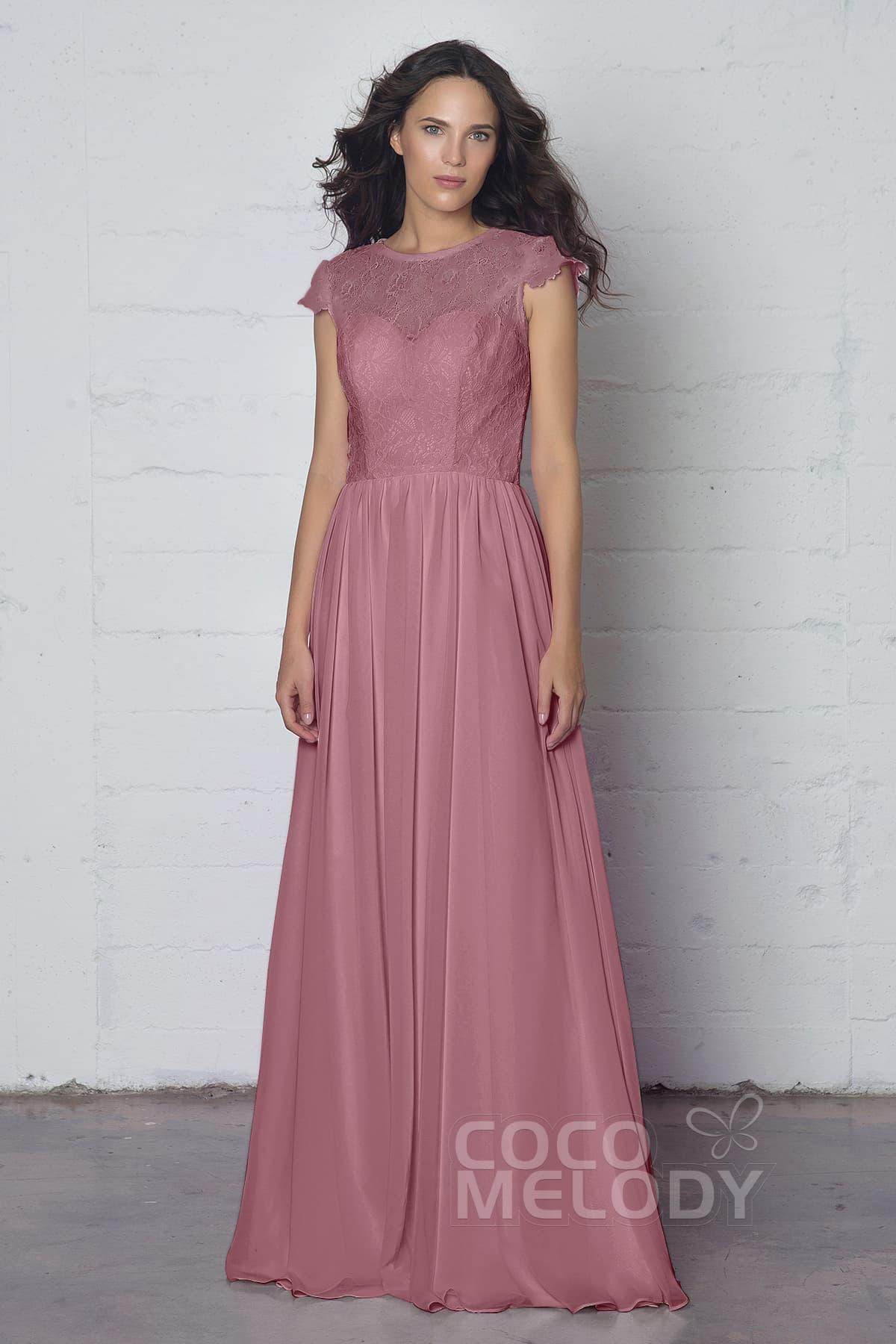Sheath-Column Floor Length Lace and Chiffon Dress LOZF1503E - COCOMELODY
