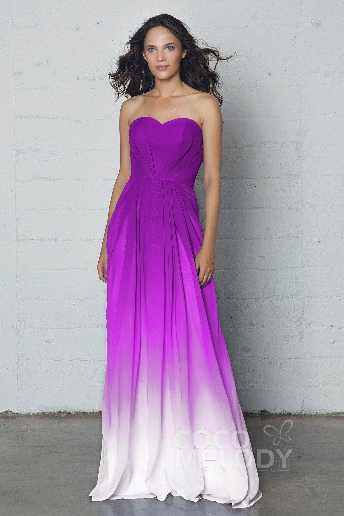 A-Line Floor Length Chiffon Ombre Dress LOZF15045 - COCOMELODY