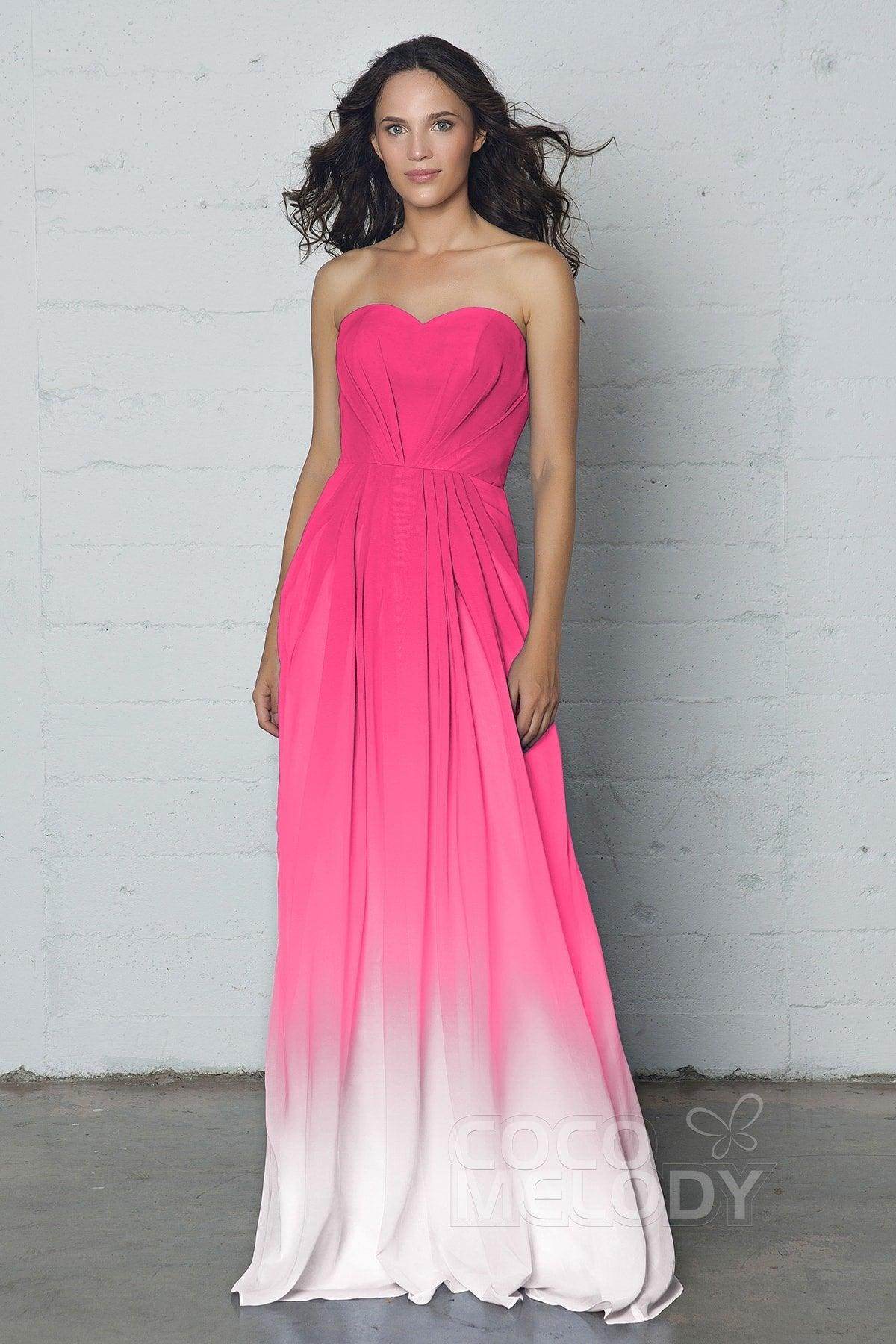 A-Line Floor Length Chiffon Ombre Dress LOZF15045 - COCOMELODY