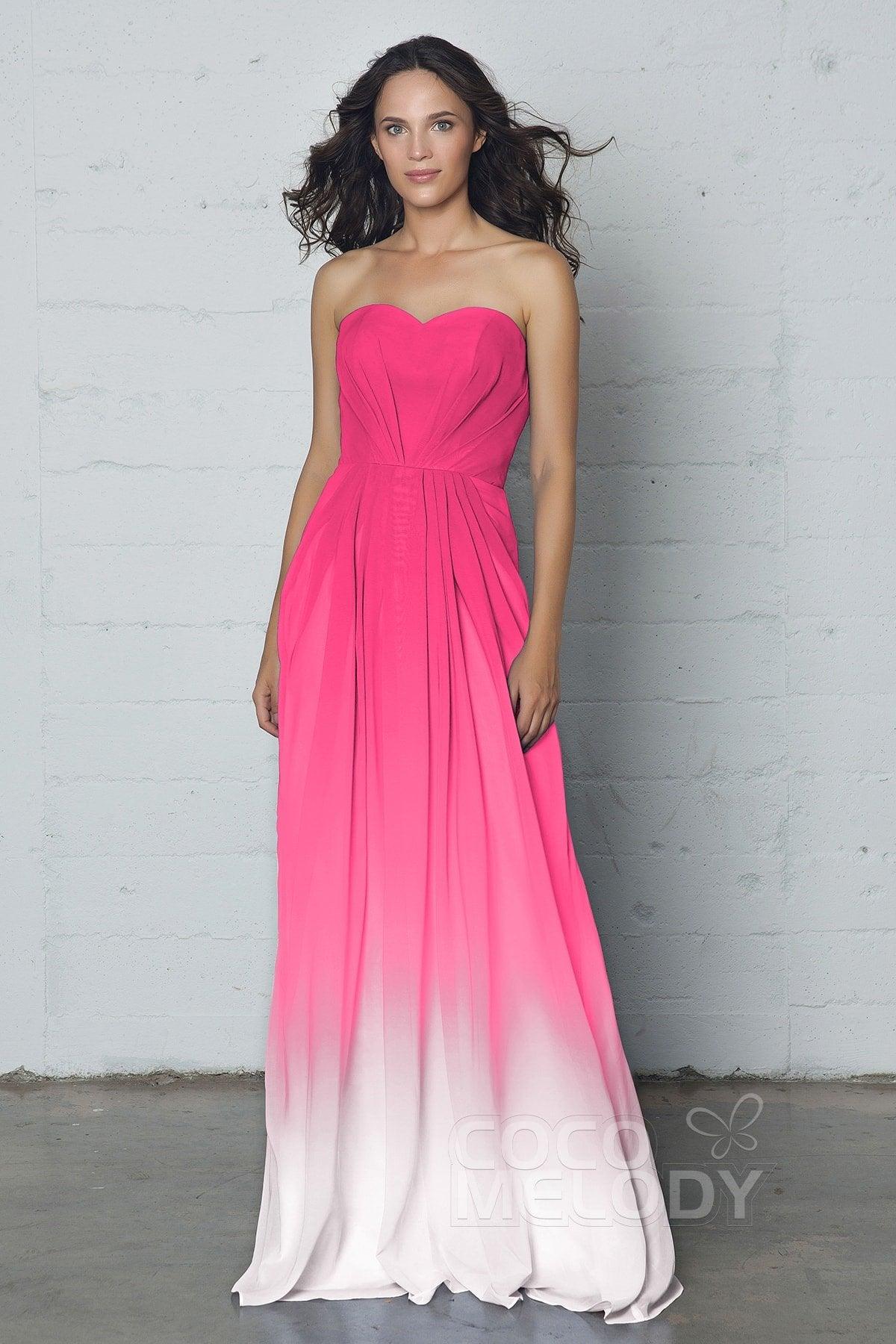 COCOMELODY A-Line Floor Length Chiffon Ombre Dress LOZF15045 