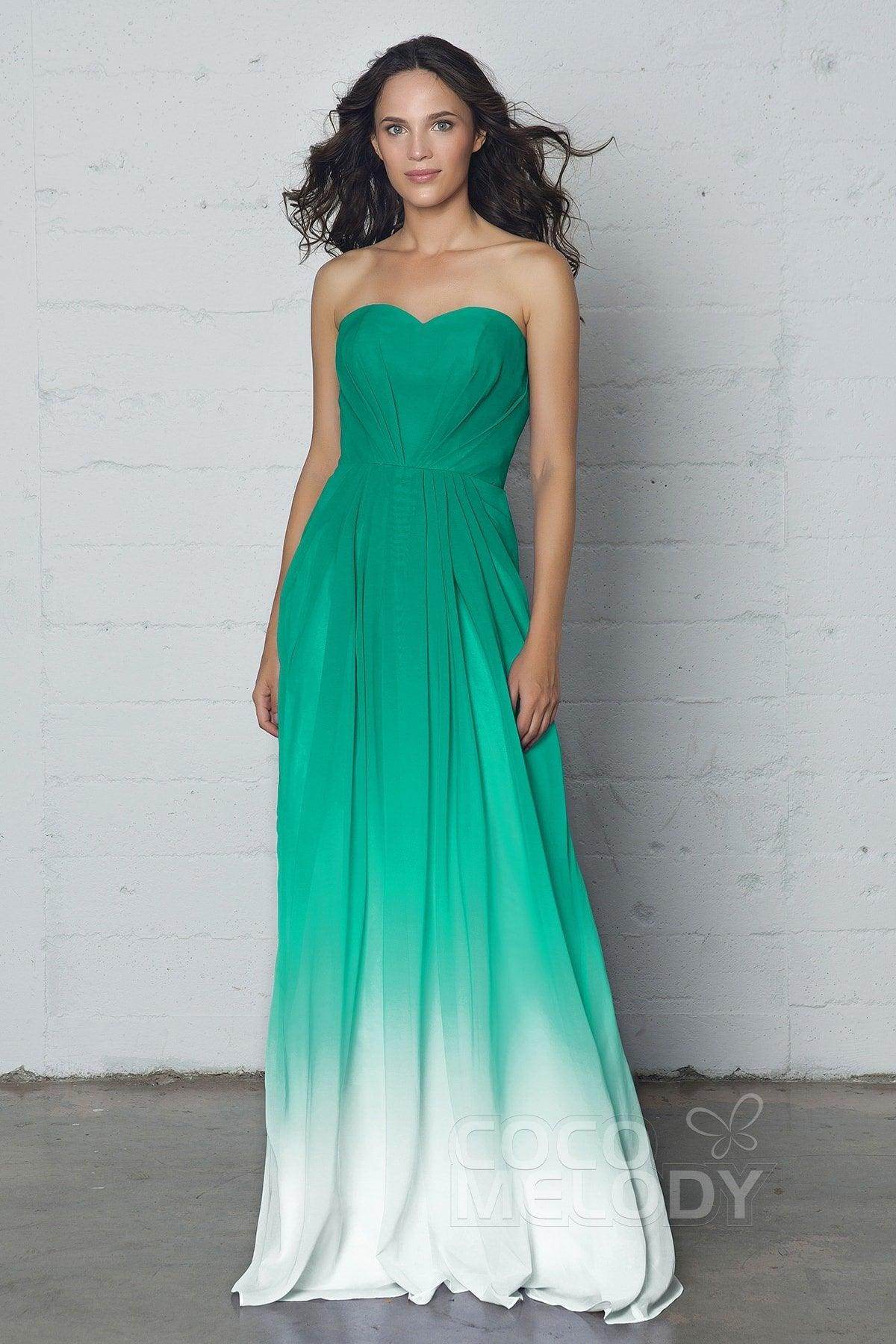 A-Line Floor Length Chiffon Ombre Dress LOZF15045 - COCOMELODY