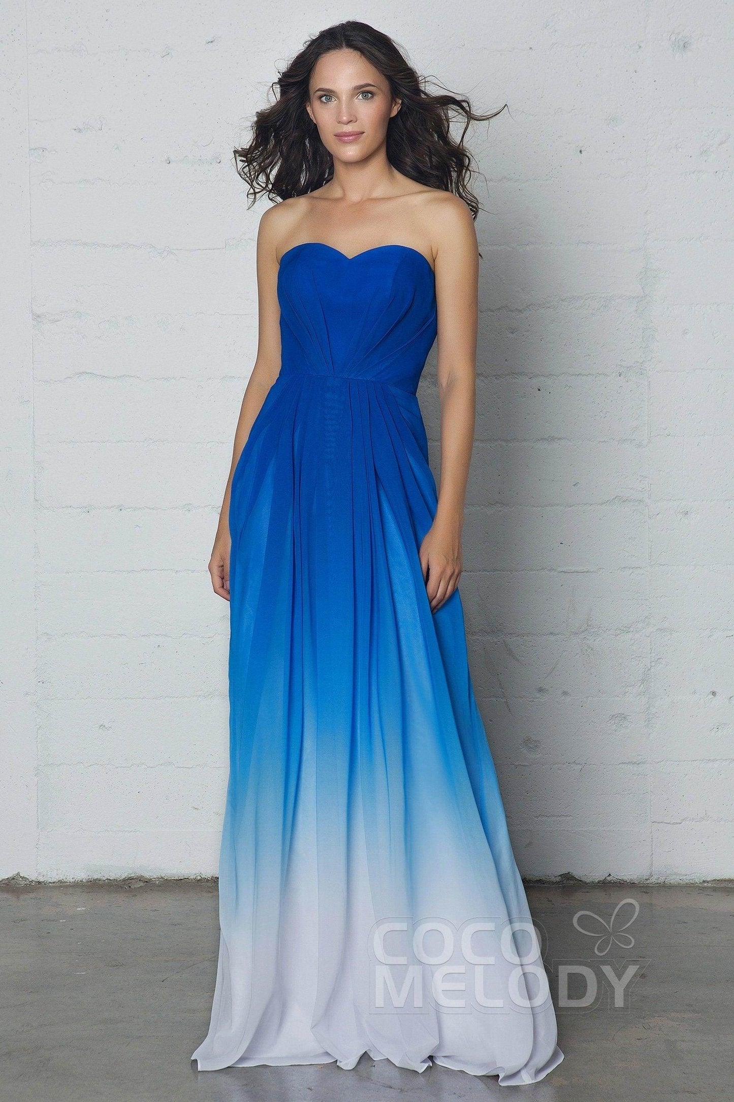 A-Line Floor Length Chiffon Ombre Dress LOZF15045