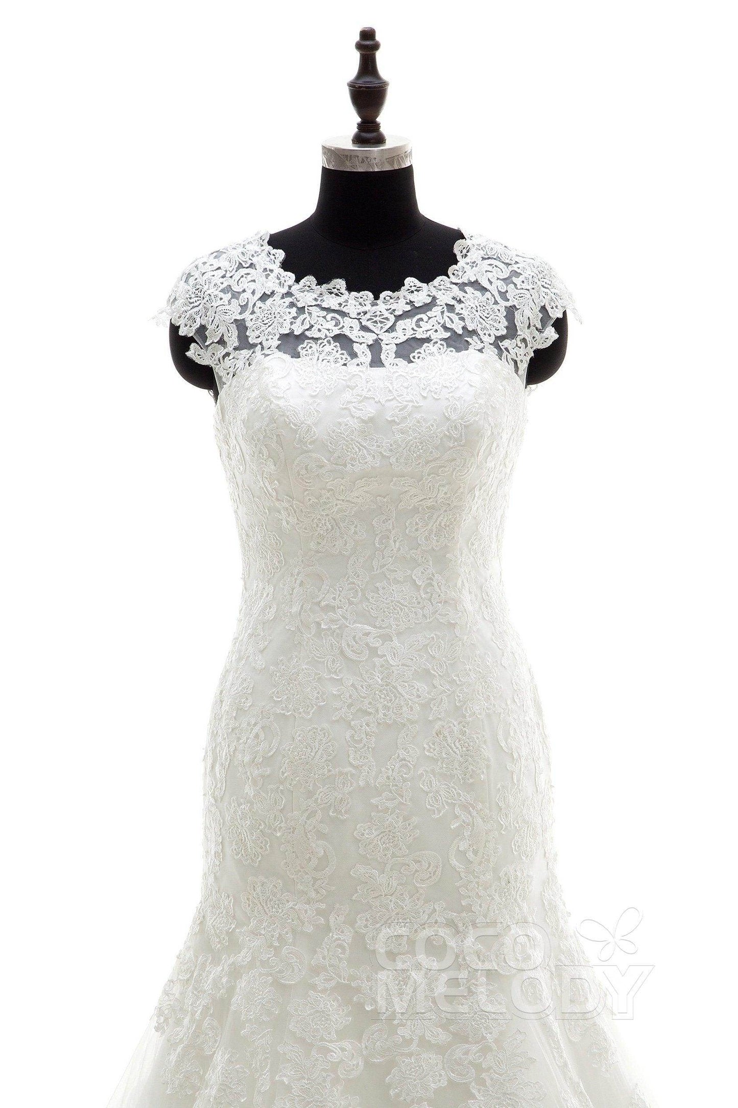 Trumpet Chapel Train Tulle Wedding Dress LWAT1503ECR - COCOMELODY