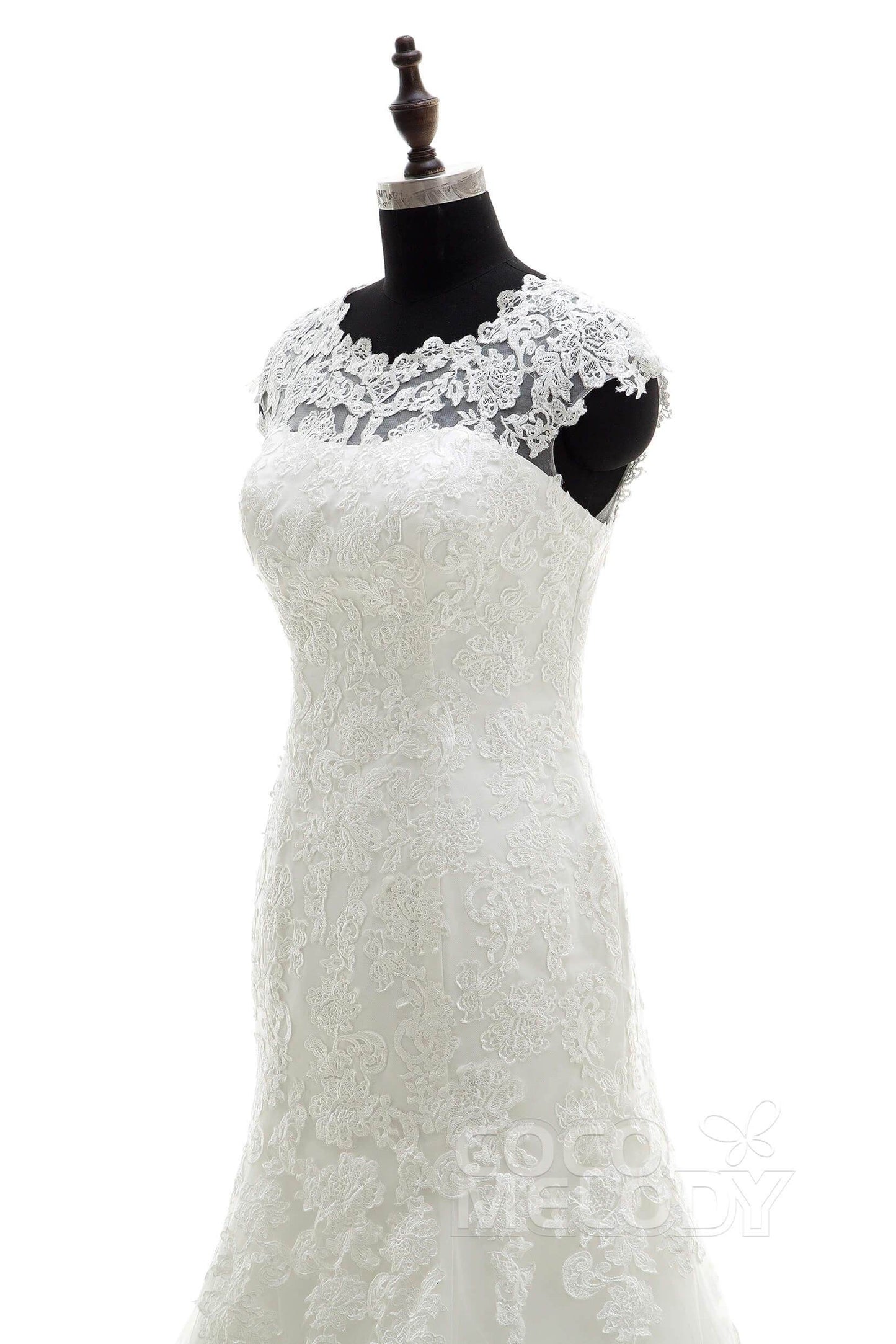 Trumpet Chapel Train Tulle Wedding Dress LWAT1503ECR - COCOMELODY