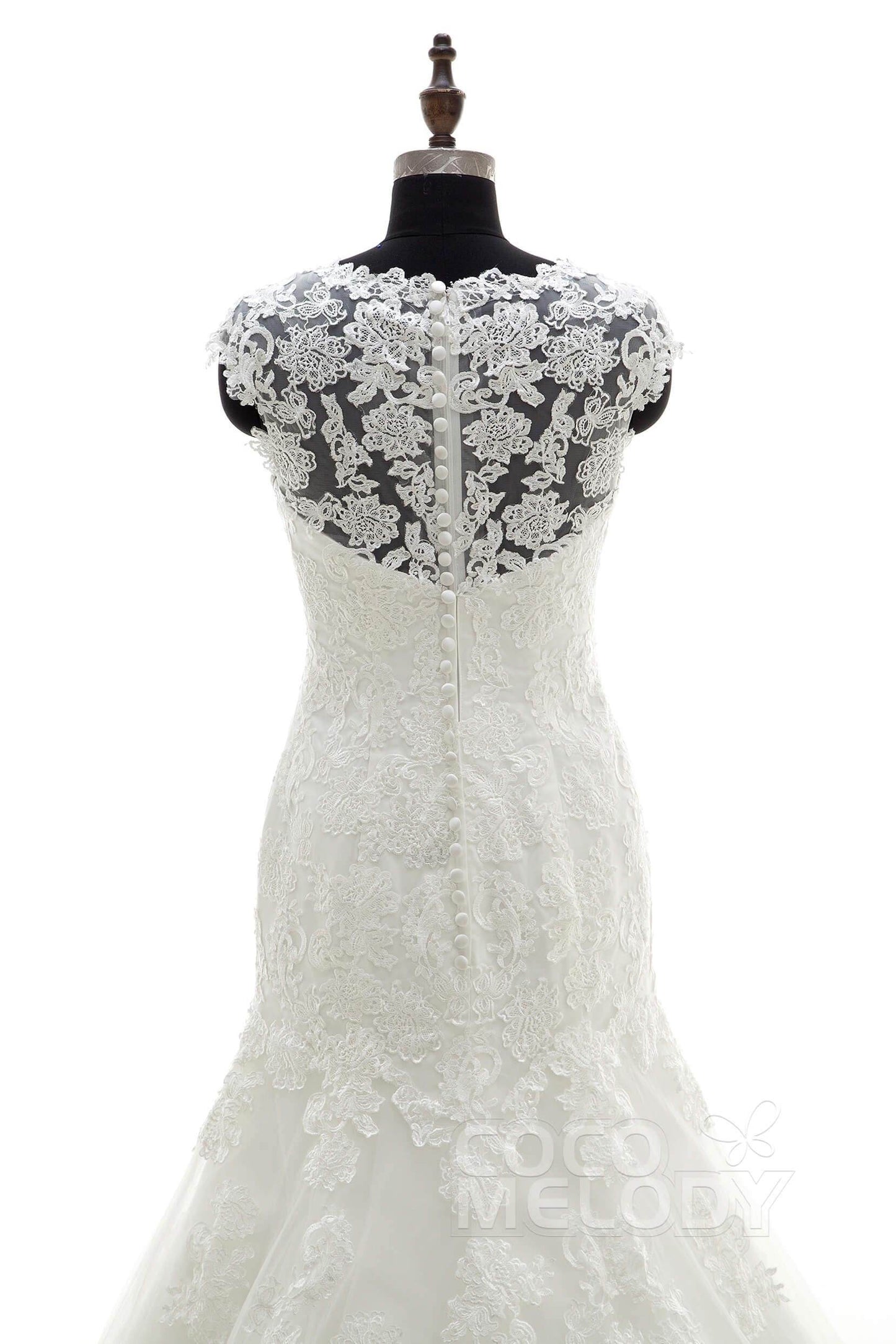 Trumpet Chapel Train Tulle Wedding Dress LWAT1503ECR - COCOMELODY