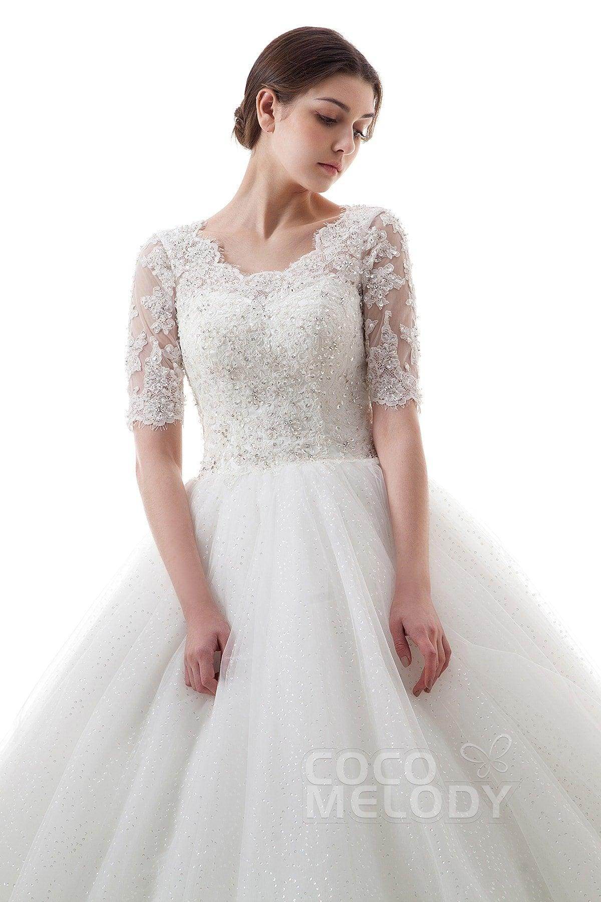 Princess Court Train Tulle Wedding Dress B14TB0056 - COCOMELODY