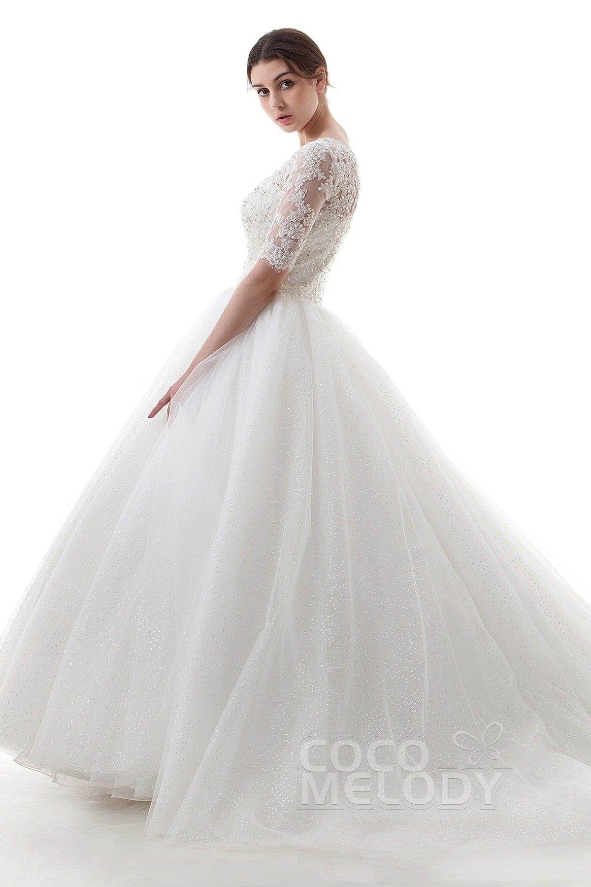 Princess Court Train Tulle Wedding Dress B14TB0056 - COCOMELODY