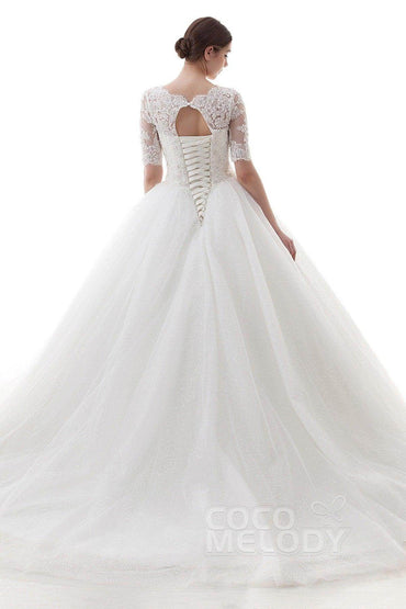 Princess Court Train Tulle Wedding Dress B14TB0056 - COCOMELODY