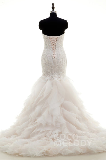 Mermaid Court Train Lace and Organza Wedding Dress LWLT15032