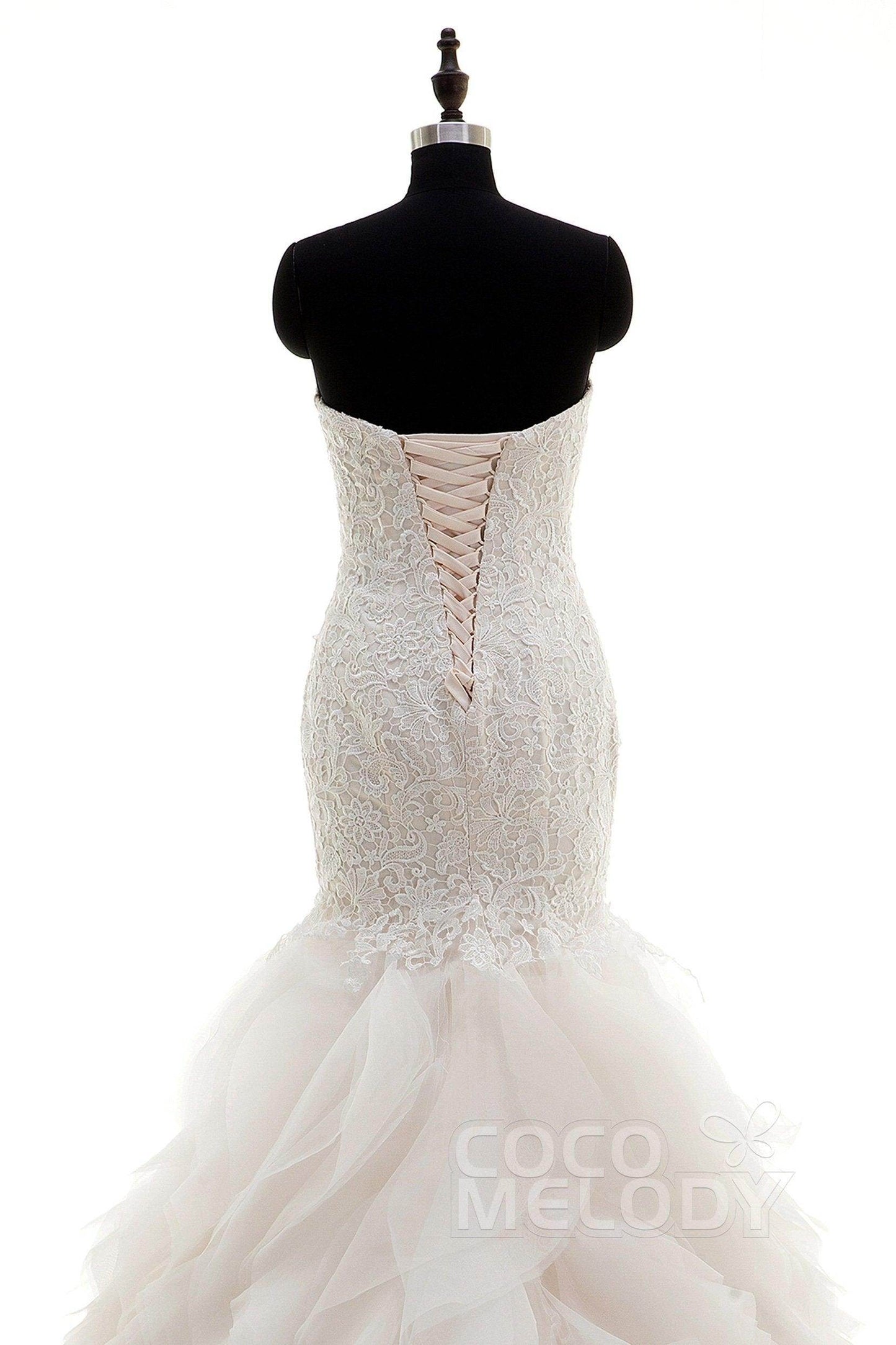 Mermaid Court Train Lace and Organza Wedding Dress LWLT15032 - COCOMELODY