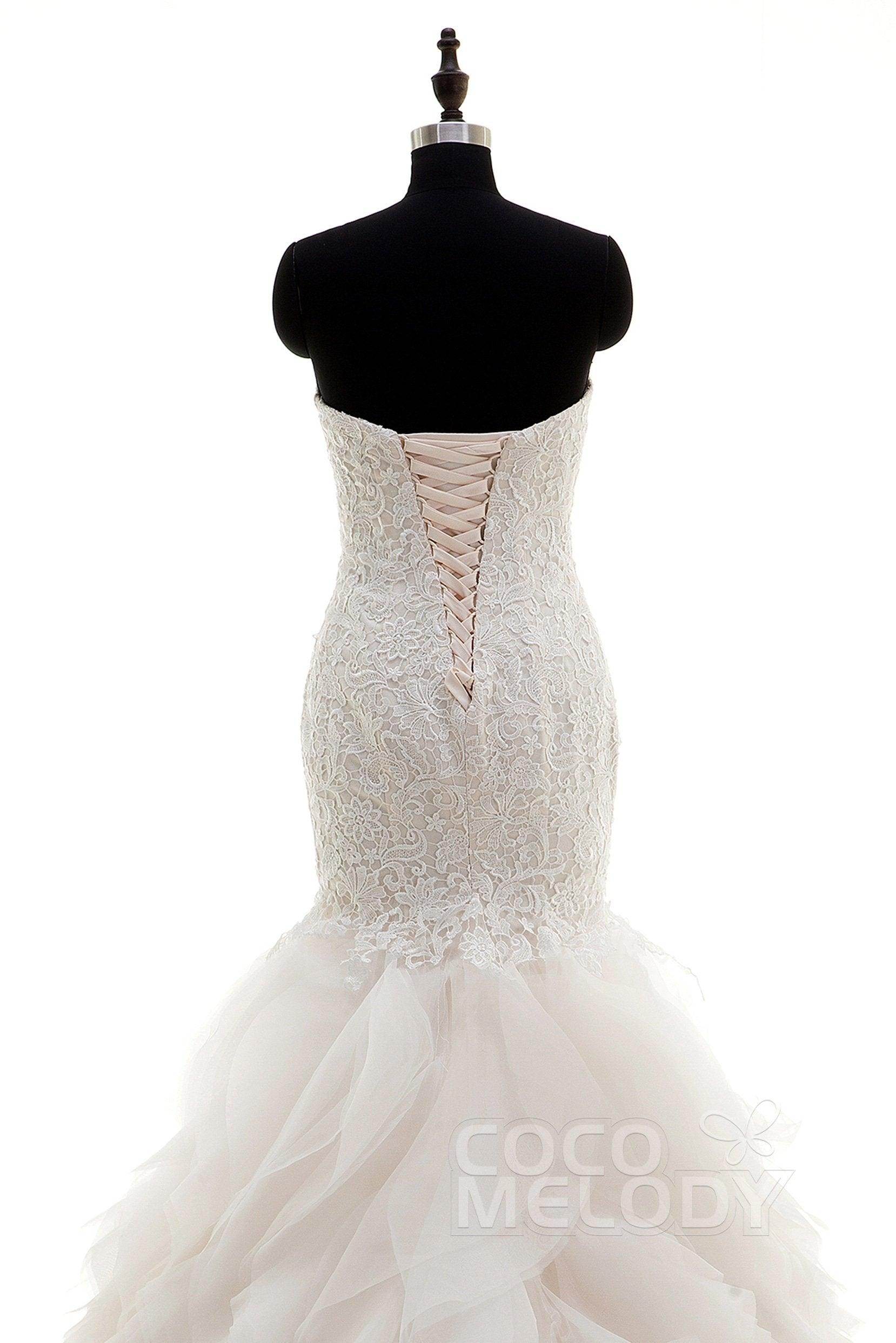 Mermaid Court Train Lace and Organza Wedding Dress LWLT15032 - COCOMELODY