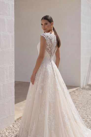 A-Line Court Train Tulle and Lace Wedding Dress LWXT16001 - 45 Days / As Picture:Ivory/Champagne / US0-UK2-EUR30 - COCOMELODY