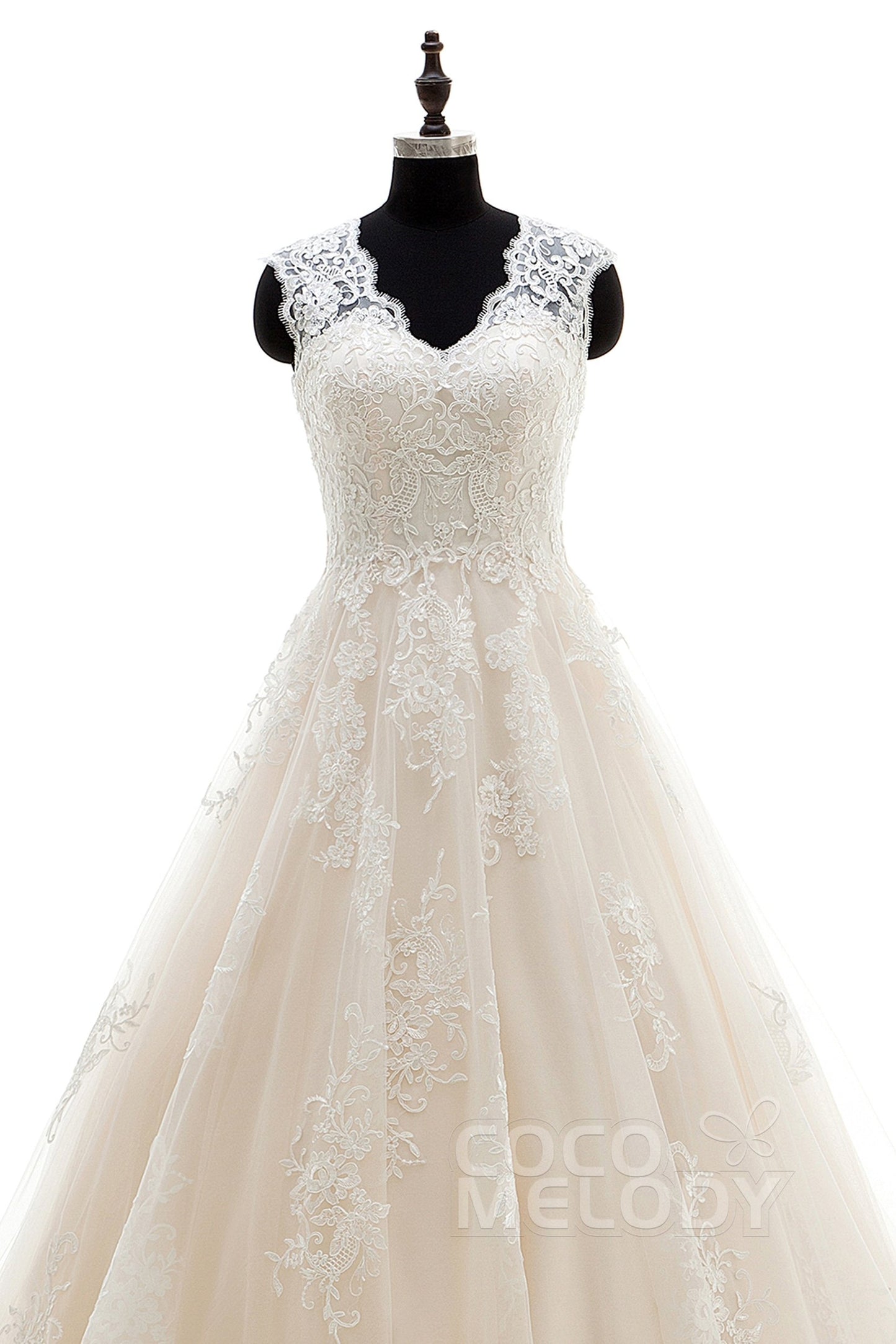 A-Line Court Train Tulle and Lace Wedding Dress LWXT16001