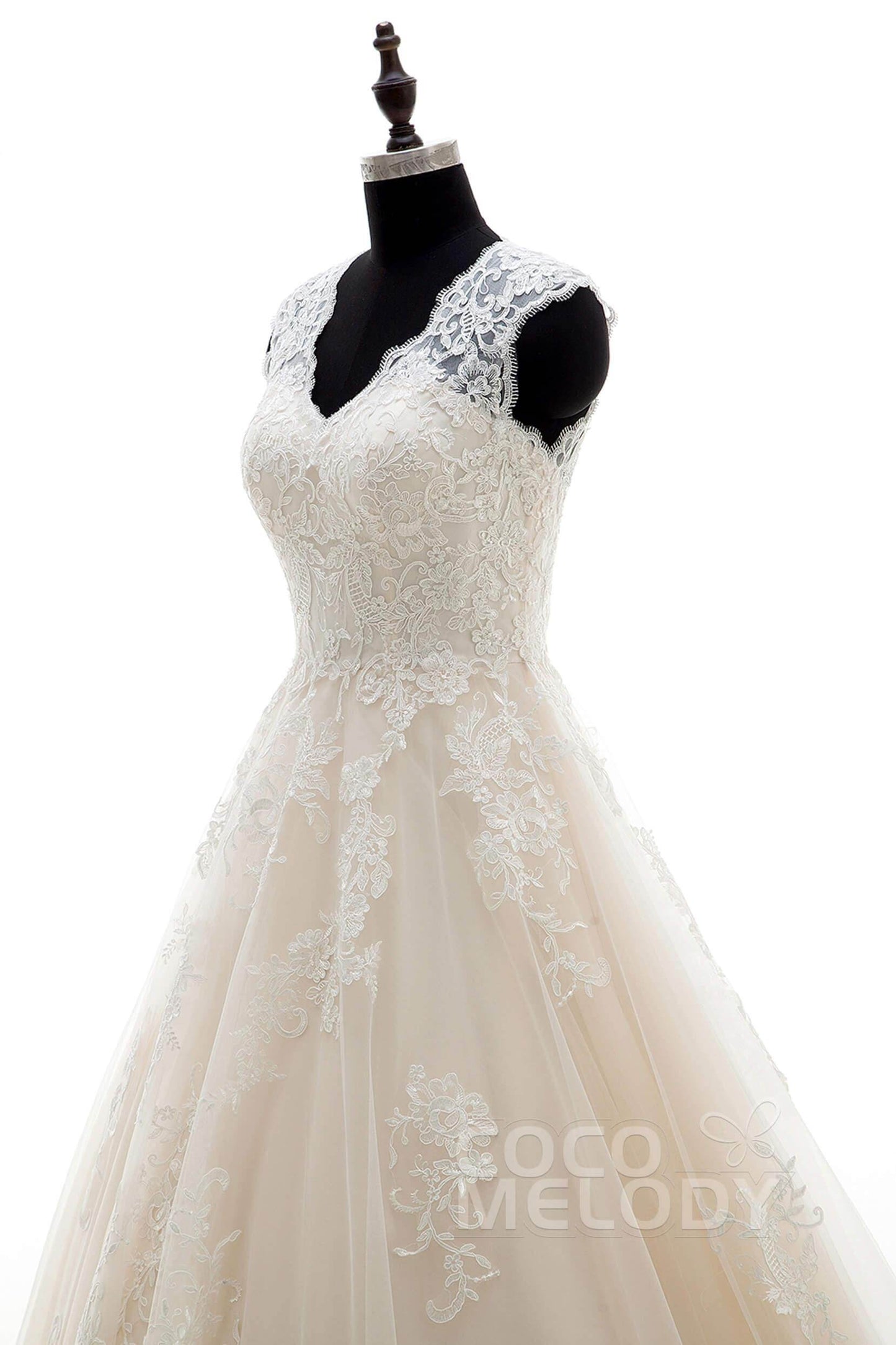 A-Line Court Train Tulle and Lace Wedding Dress LWXT16001 - COCOMELODY